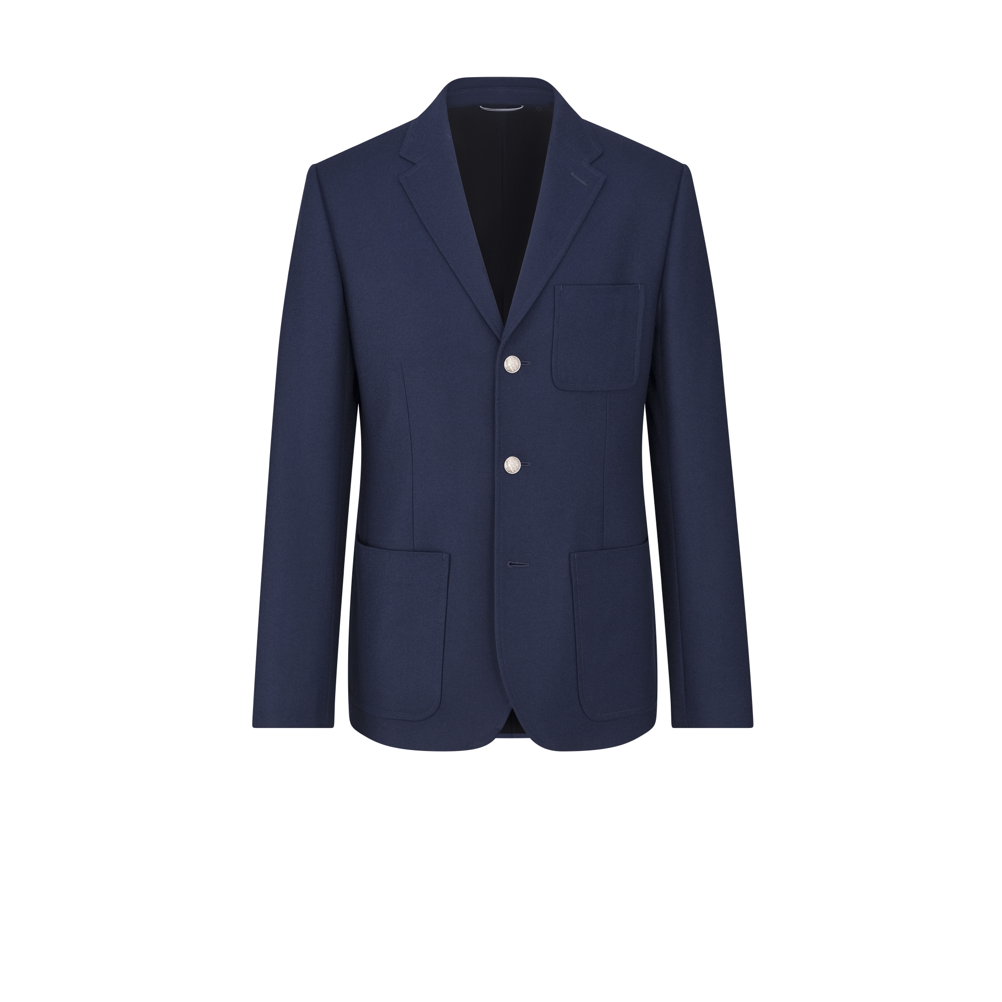 Cannage 藤格紋圖案鈕釦外套 藍色羊毛法蘭絨 E01