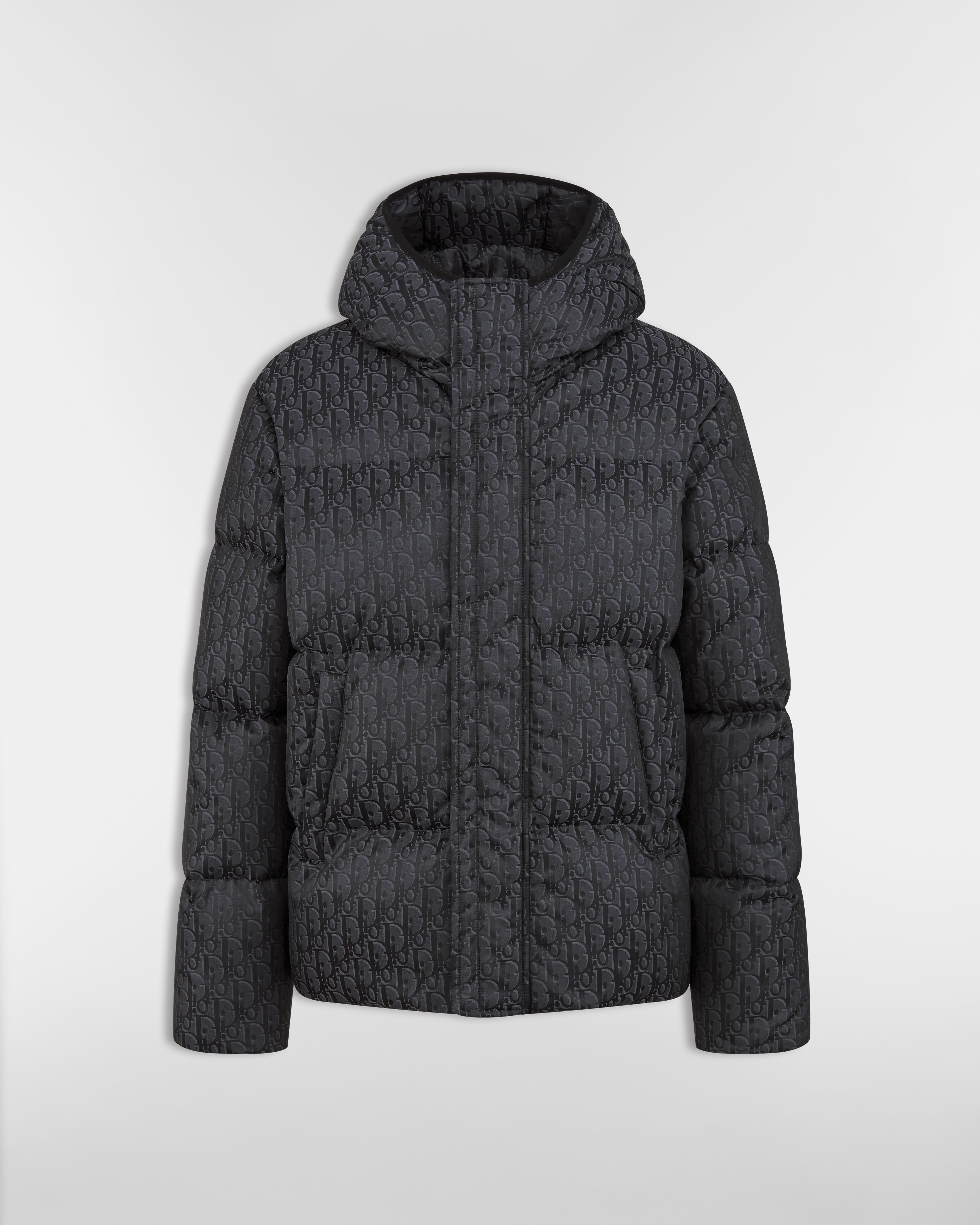 Dior Oblique Daunenjacke mit Kapuze und Steppung Jacquard aus Baumwollmischung in Schwarz E01