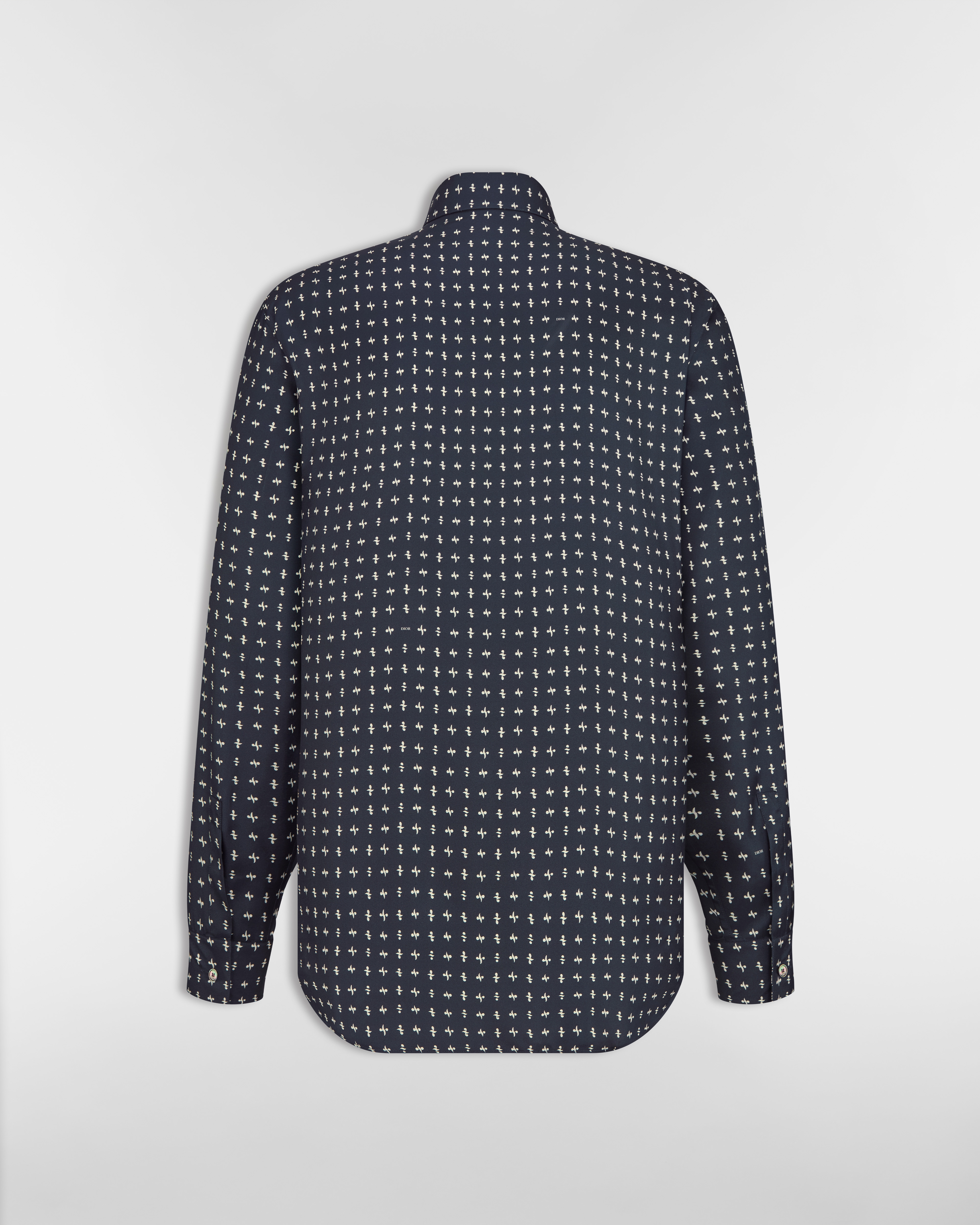 Shirt with Monsieur Dior Motif Blue Silk Twill E08