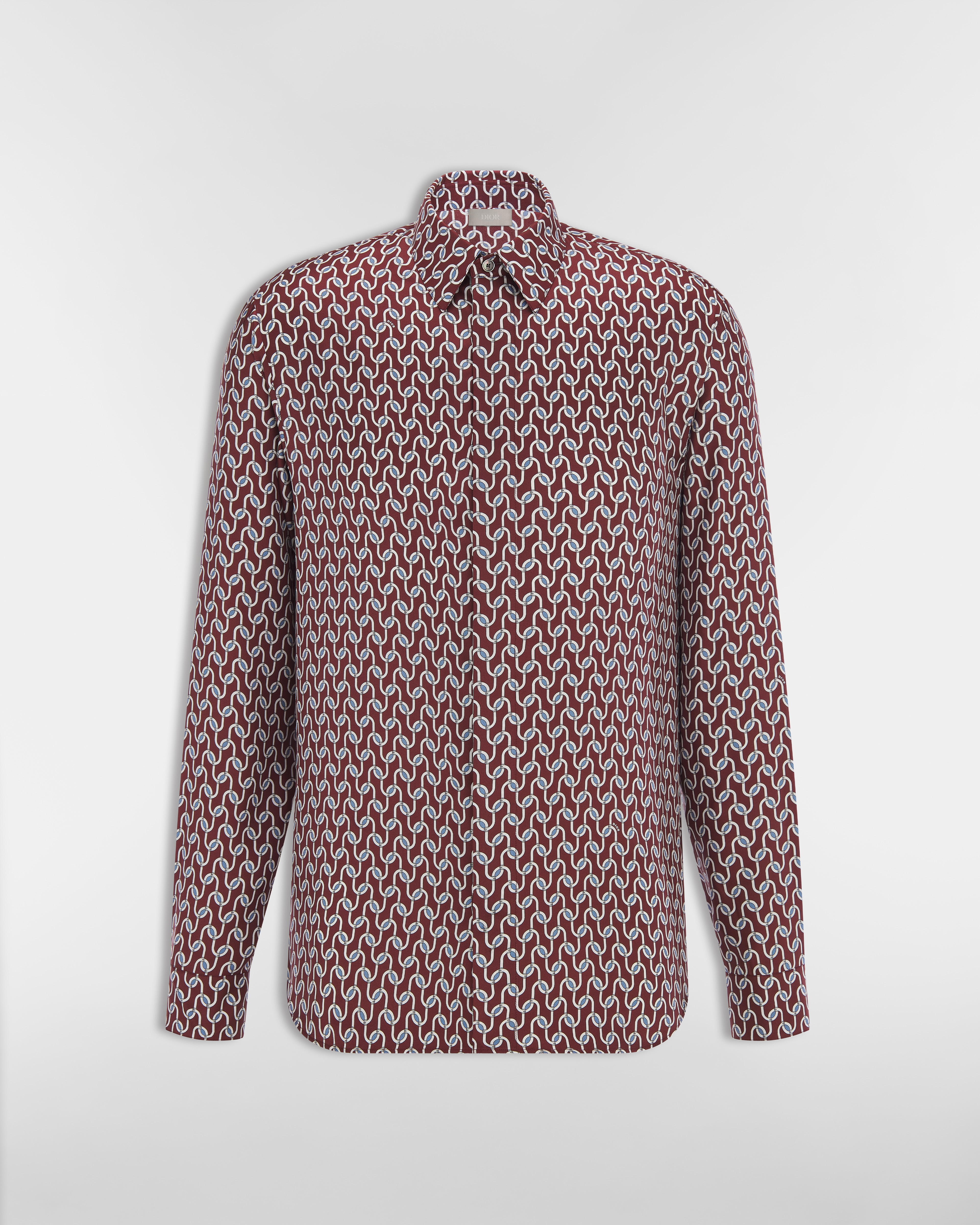 Shirt with Dior Entrelacé Motif Red Silk Twill E01