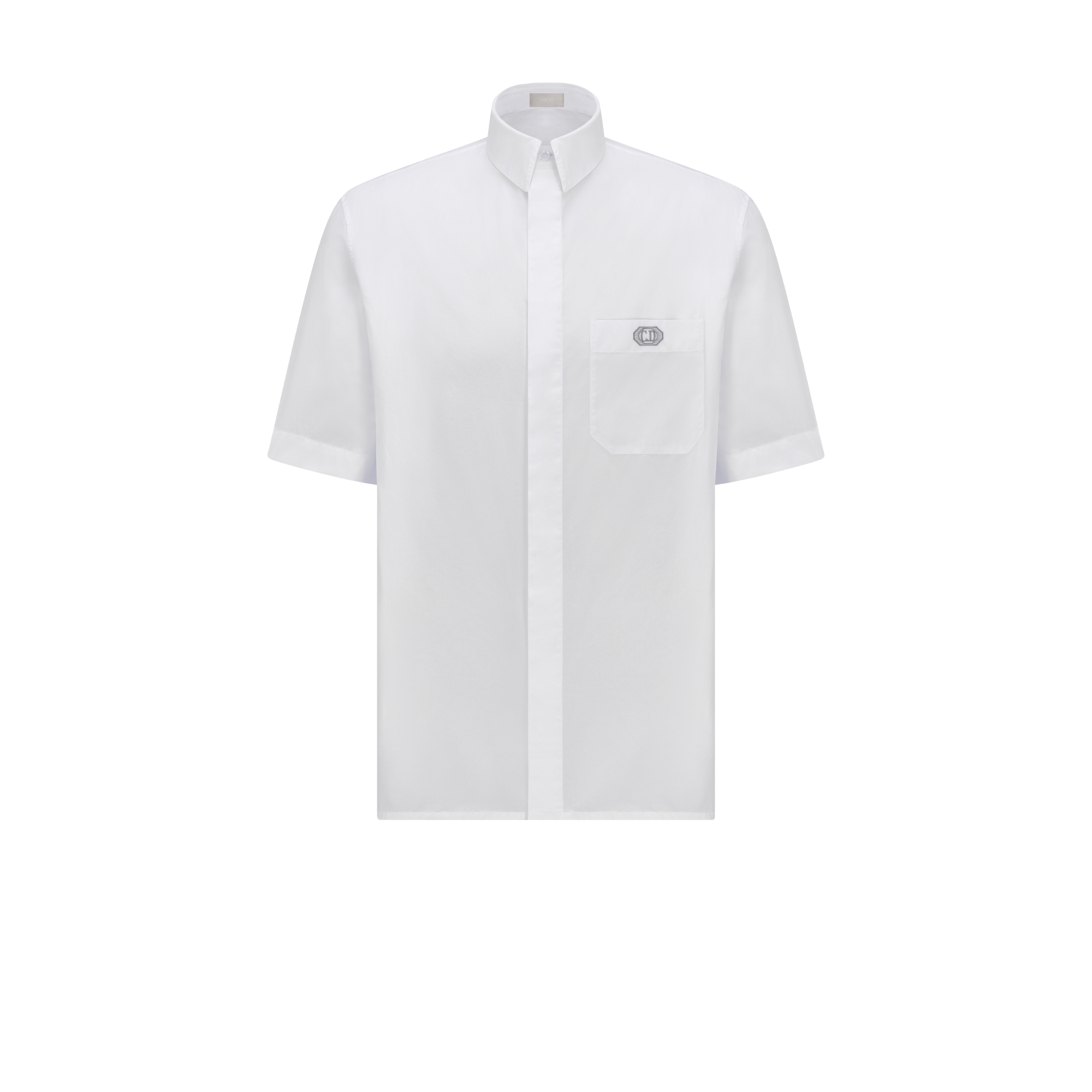 Short-Sleeved Shirt with CD Box Embroidery White Cotton Poplin E01