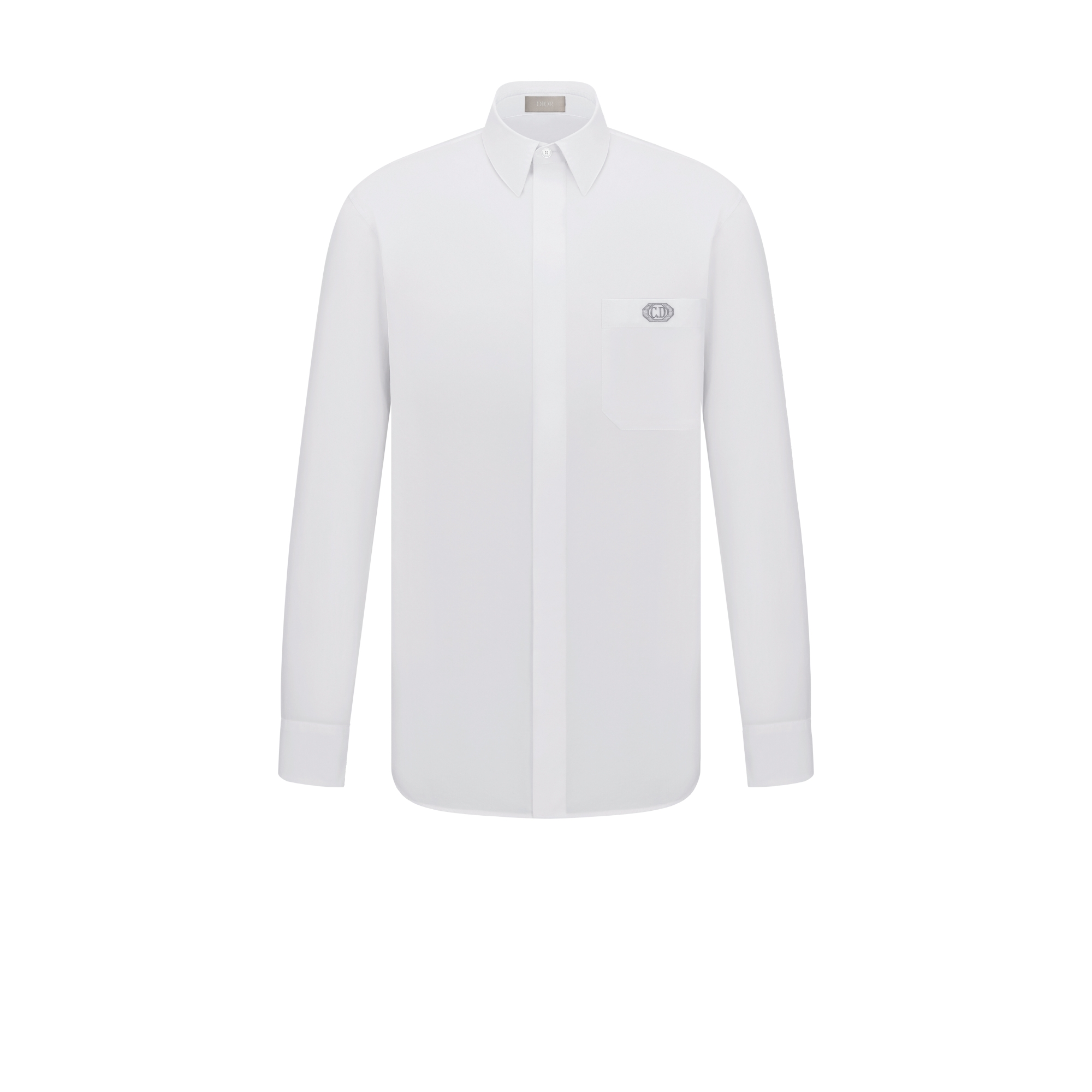 Shirt with CD Box Embroidery White Cotton Poplin E01