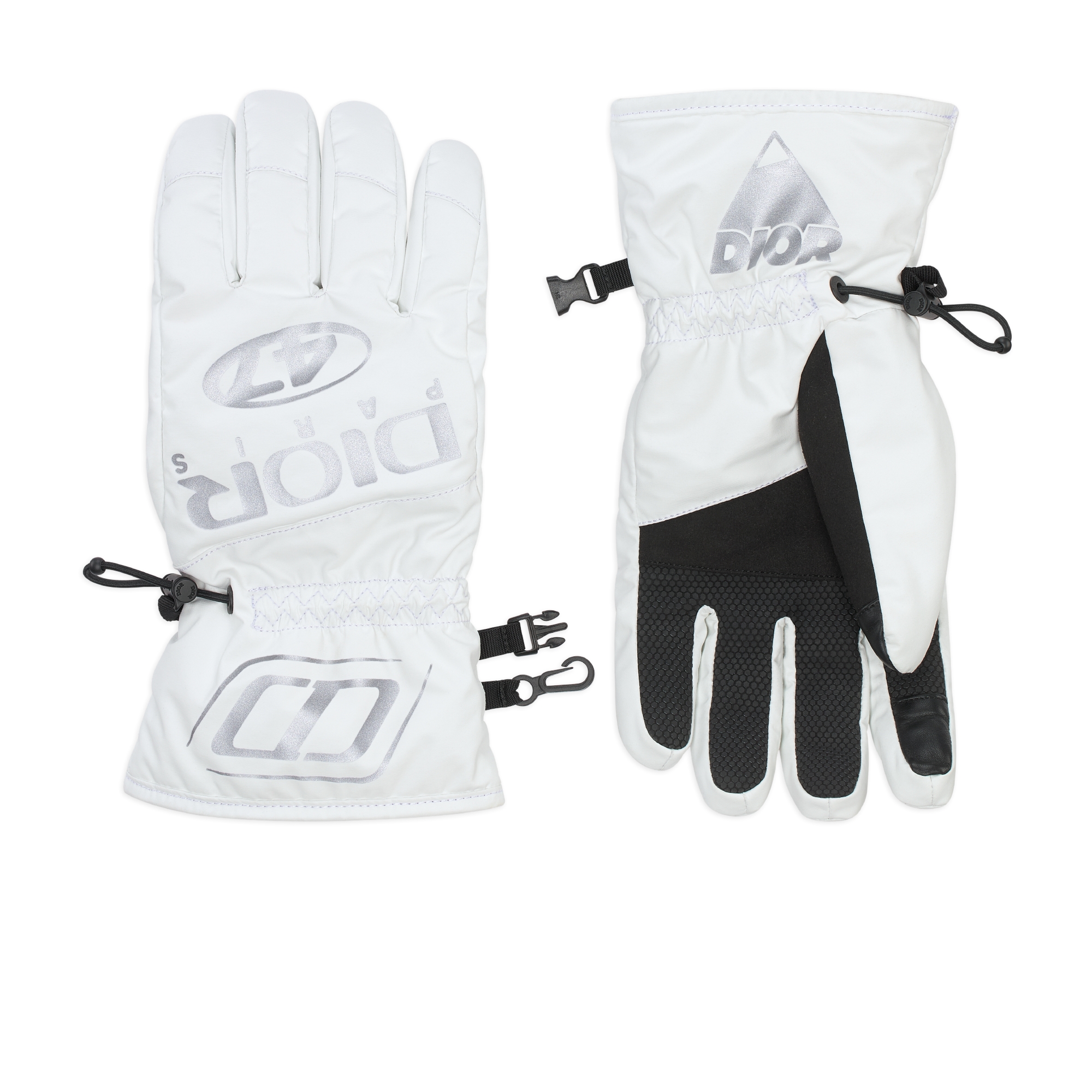 DIOR AND DESCENTE Ski Gloves White and Gray Technical Fabric E01