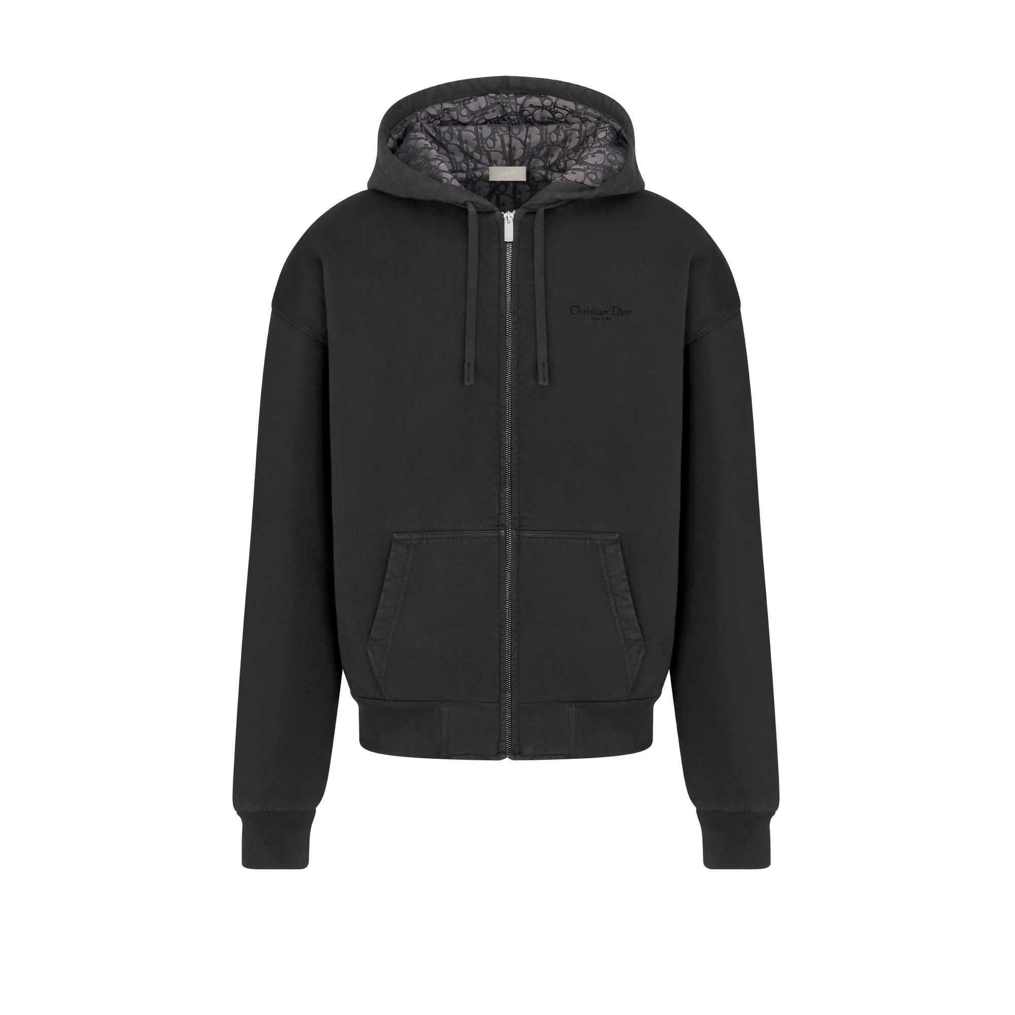 Dior Oblique Hooded Sweatshirt Deep Gray Cotton Fleece E01