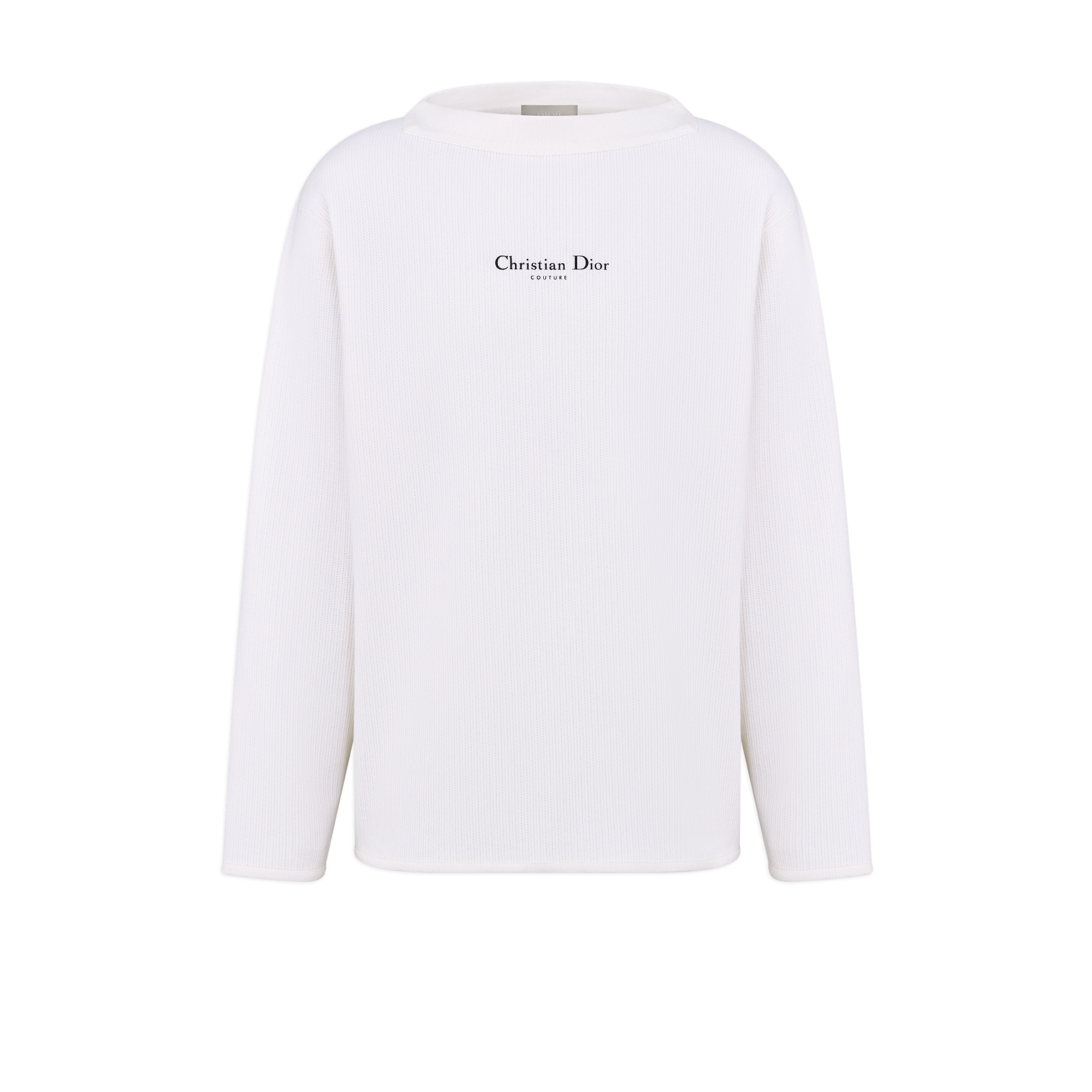 Christian Dior Couture Long-Sleeved T-Shirt, Relaxed Fit White Cotton and Virgin Wool Jersey E01