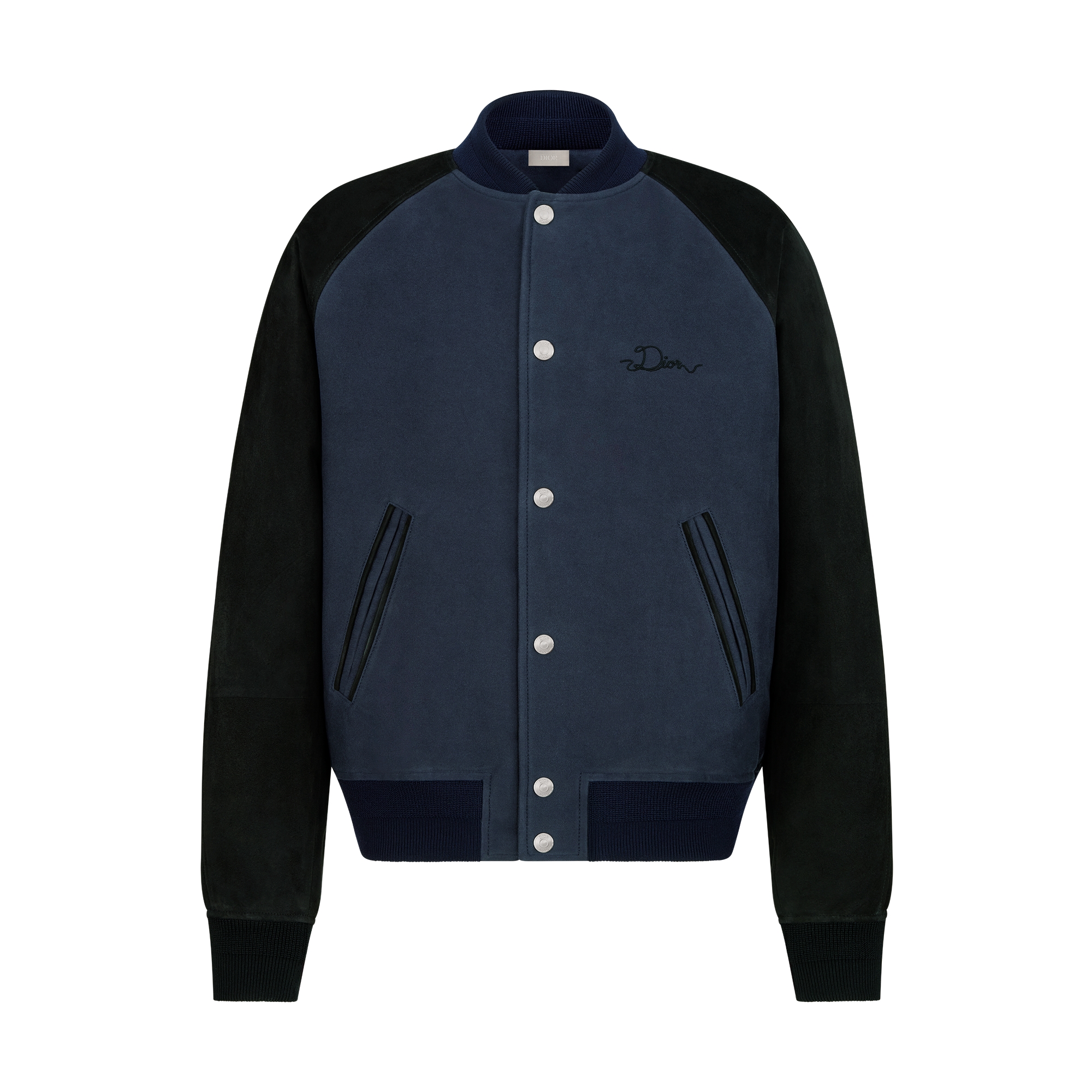 Dior Ribbon Varsity Jacket Blue Lambskin Suede and Cotton E01
