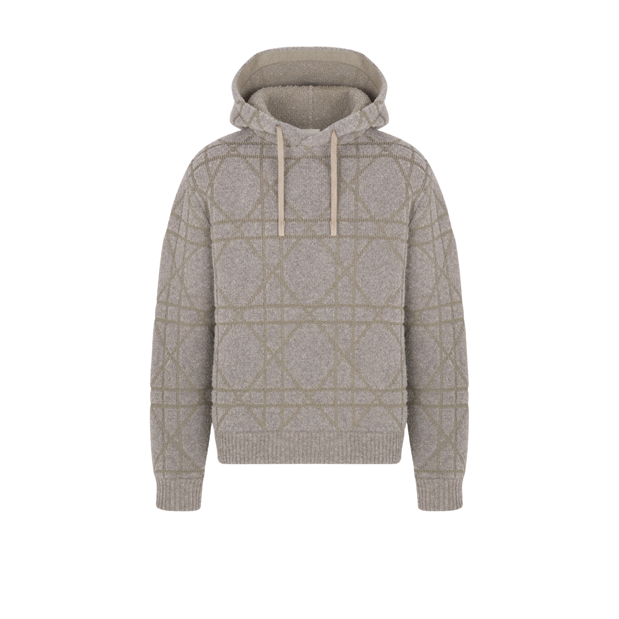 Cannage Hooded Sweatshirt Beige Cotton- and Wool-Blend Knit E01