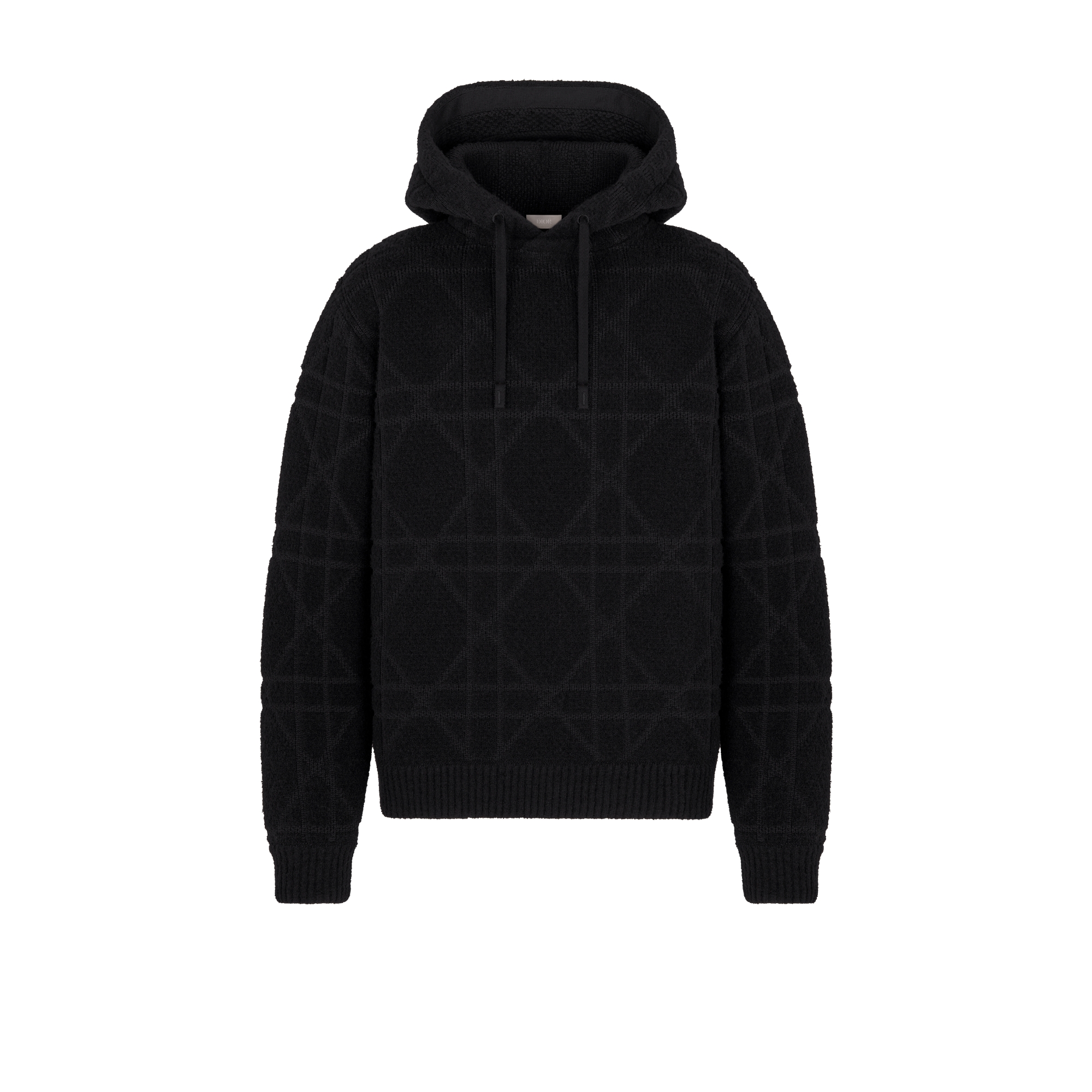 Cannage Hooded Sweatshirt Black Cotton- and Wool-Blend Knit E01