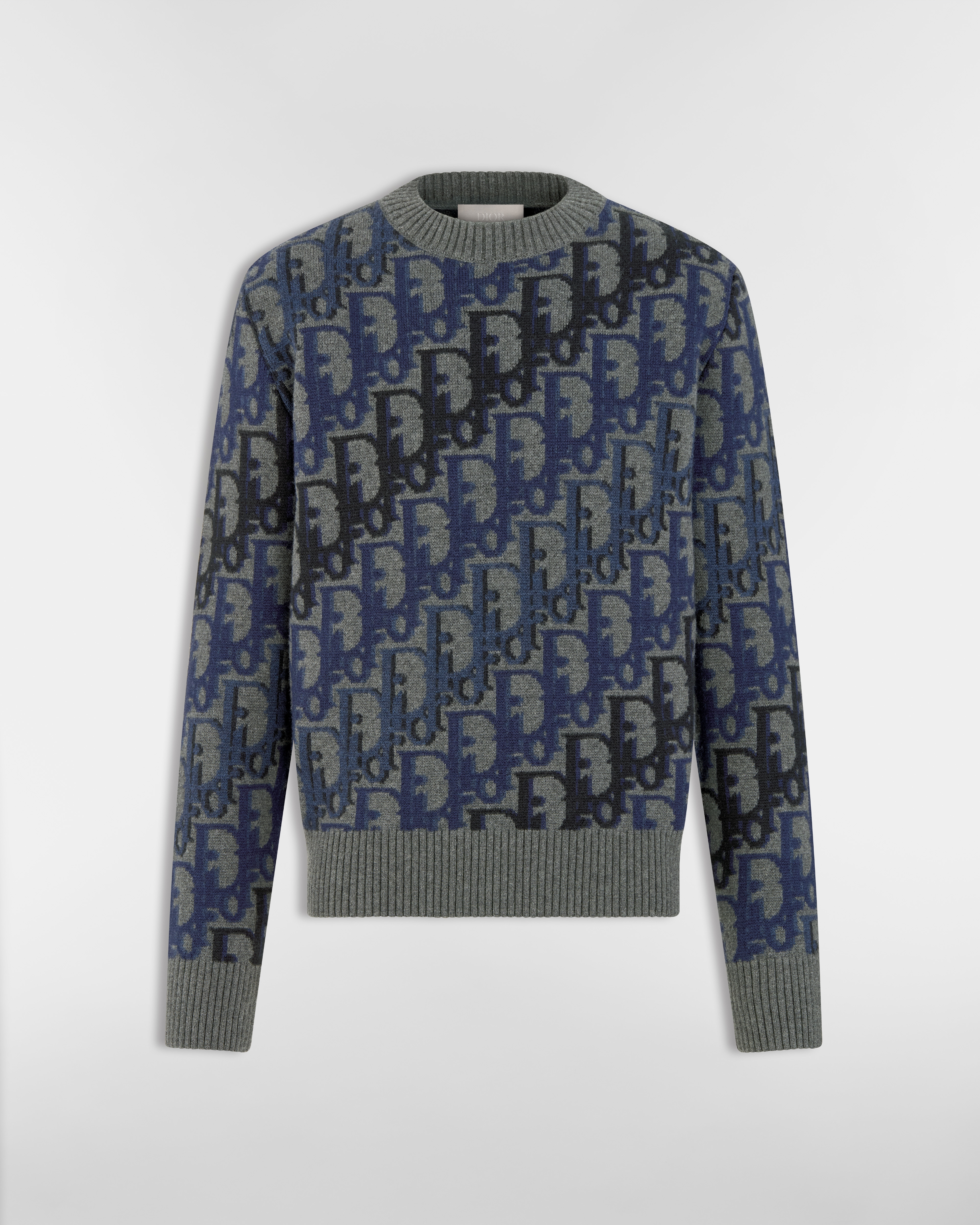 Pull Dior Oblique Jacquard de laine grise E01