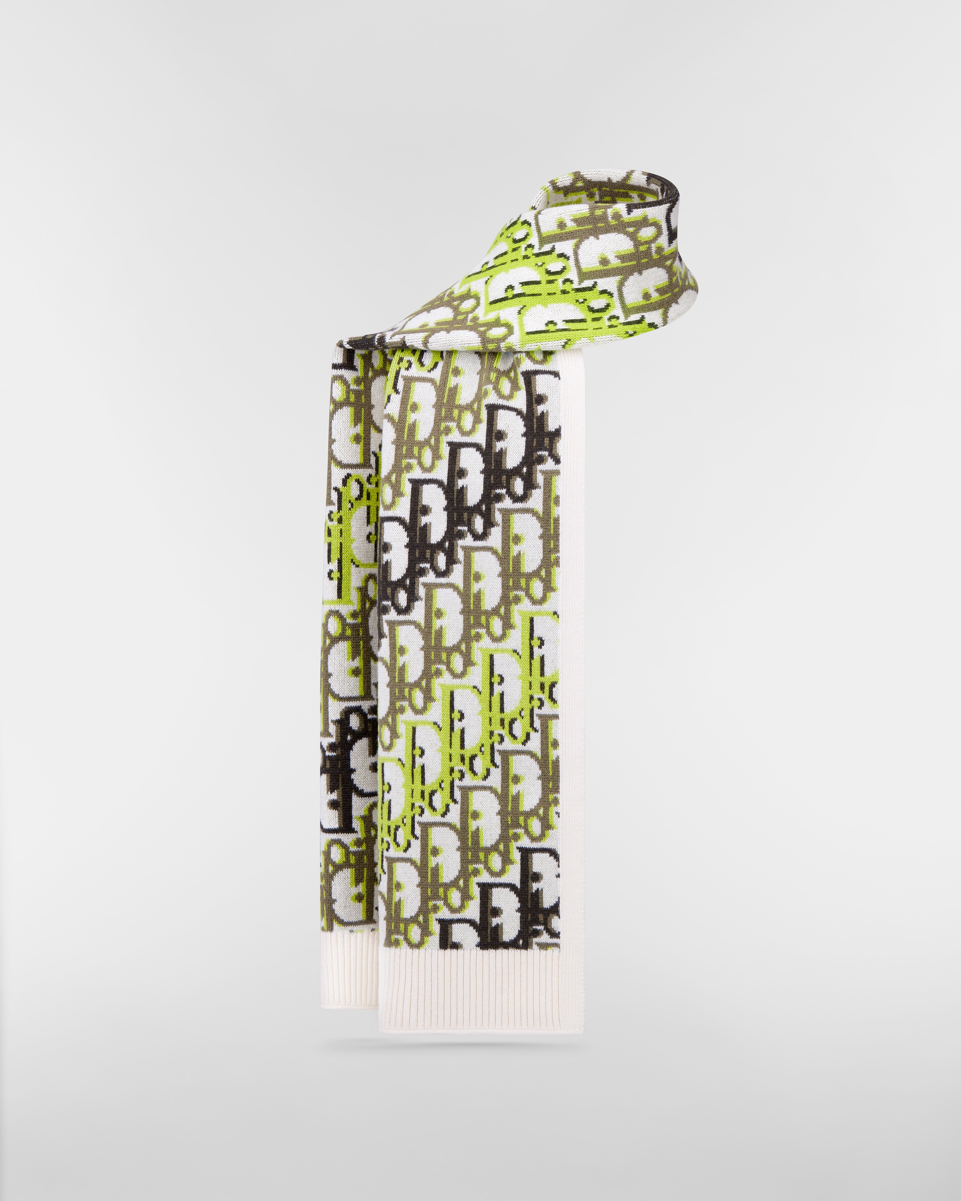 Bufanda Dior Oblique Lana color crudo, verde y marrón E01