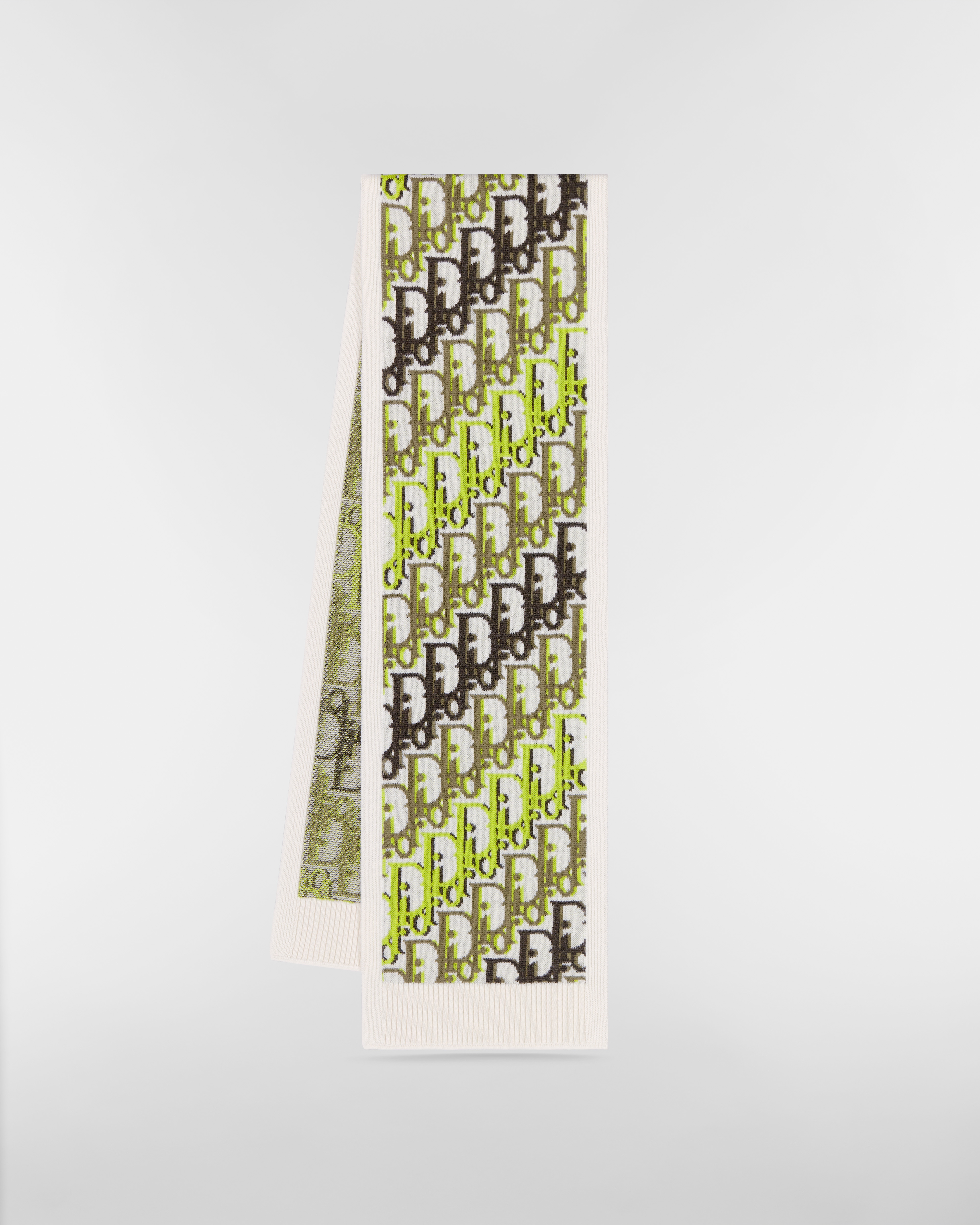 Bufanda Dior Oblique Lana color crudo, verde y marrón E03