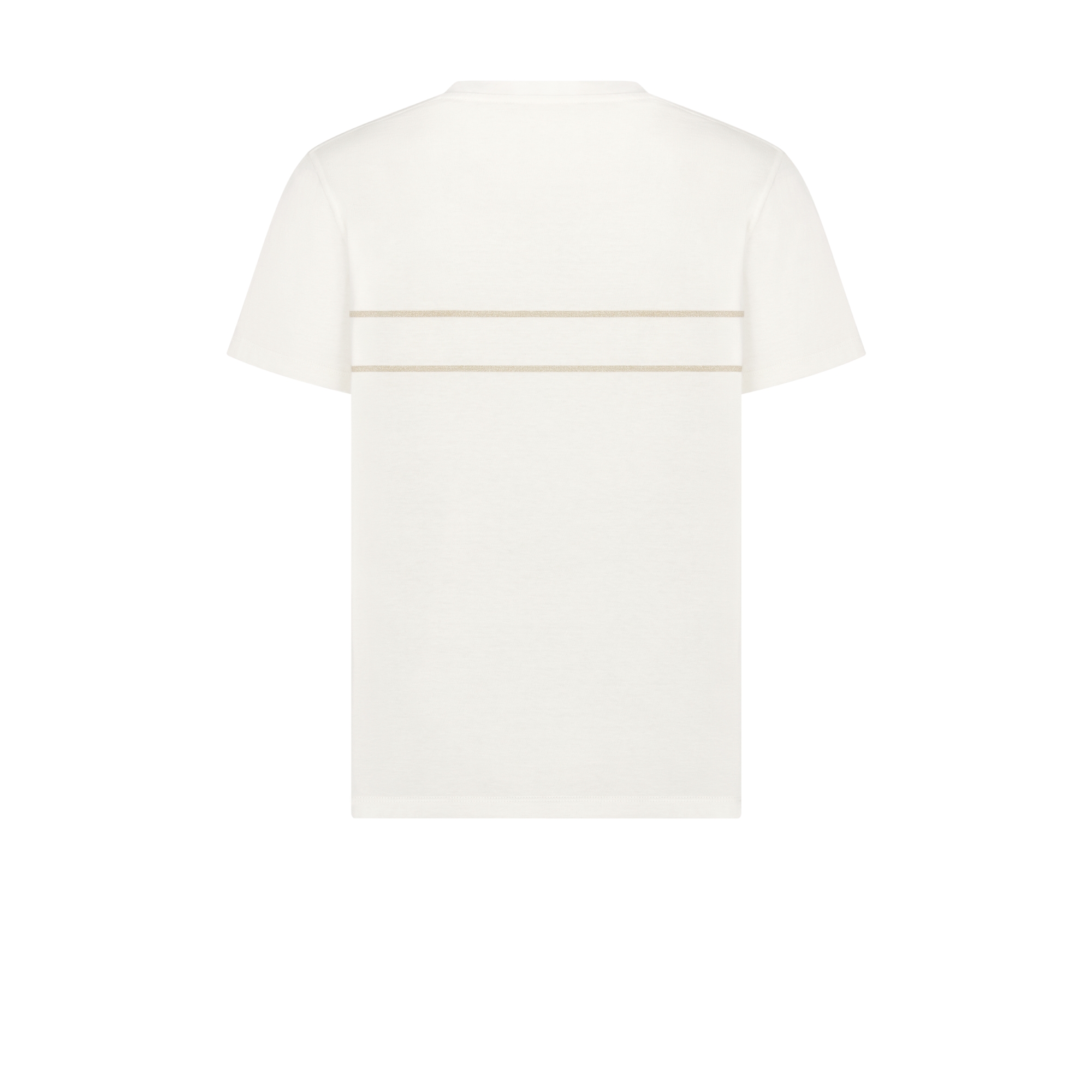 Embroidered T-Shirt Ecru and Gold-Tone Cotton-Blend Jersey E08