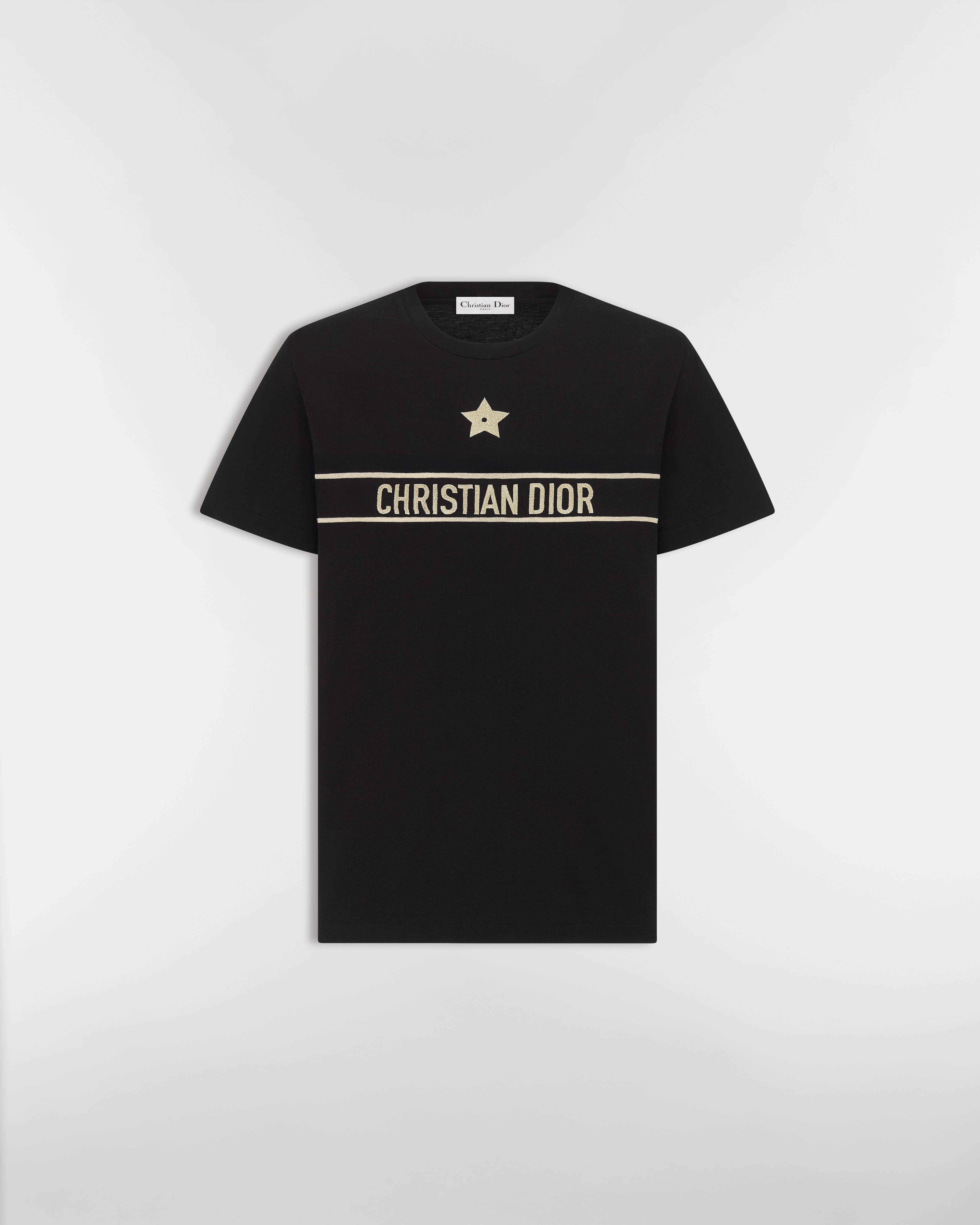 T-shirt brodé Jersey de coton mélangé noir et doré E01