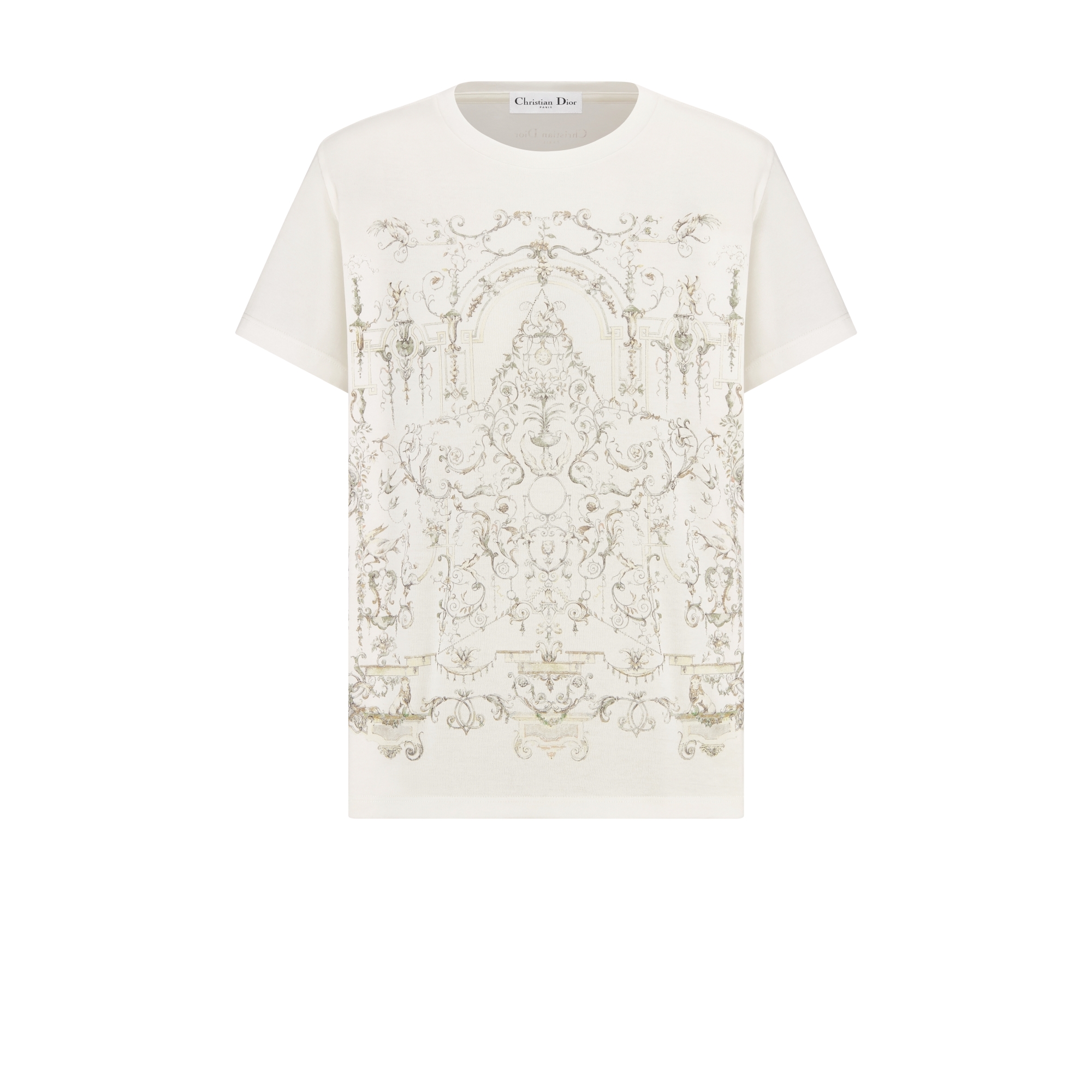 T-Shirt White Cotton Jersey with Multicolor Dioresque Stella Motif E01