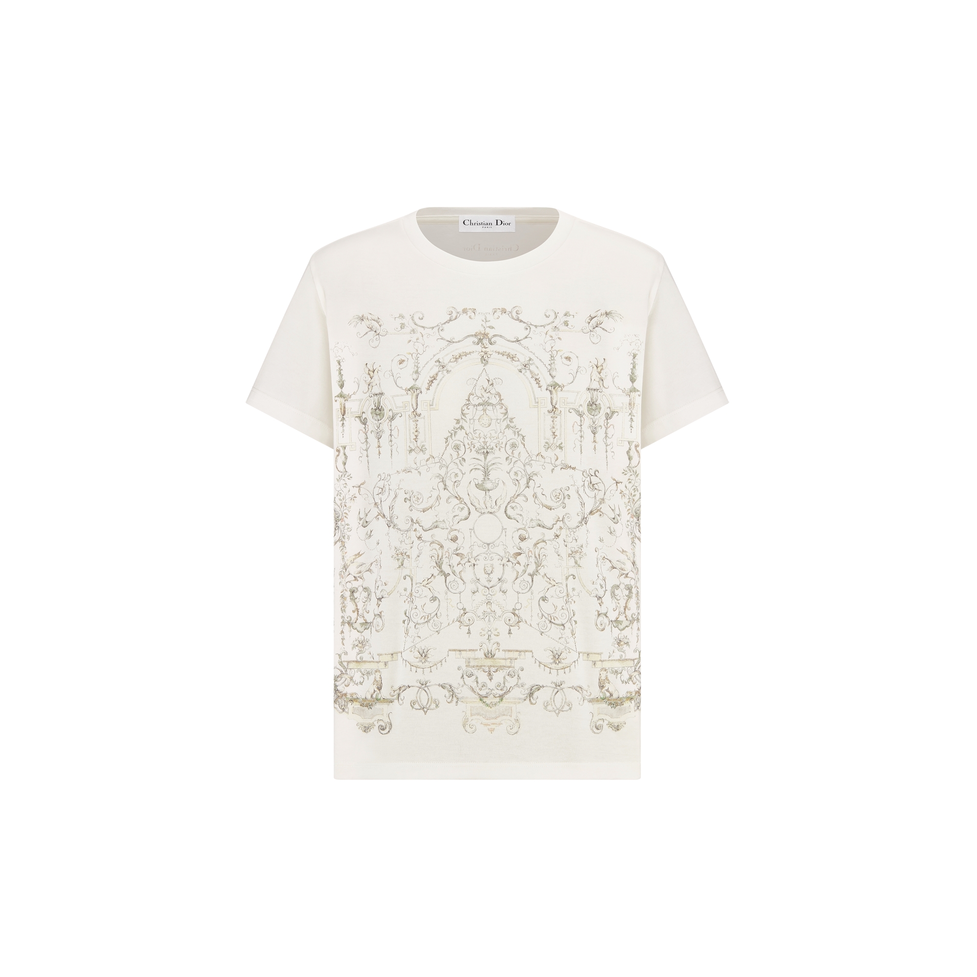 T-Shirt White Cotton Jersey with Multicolor Dioresque Stella Motif E01