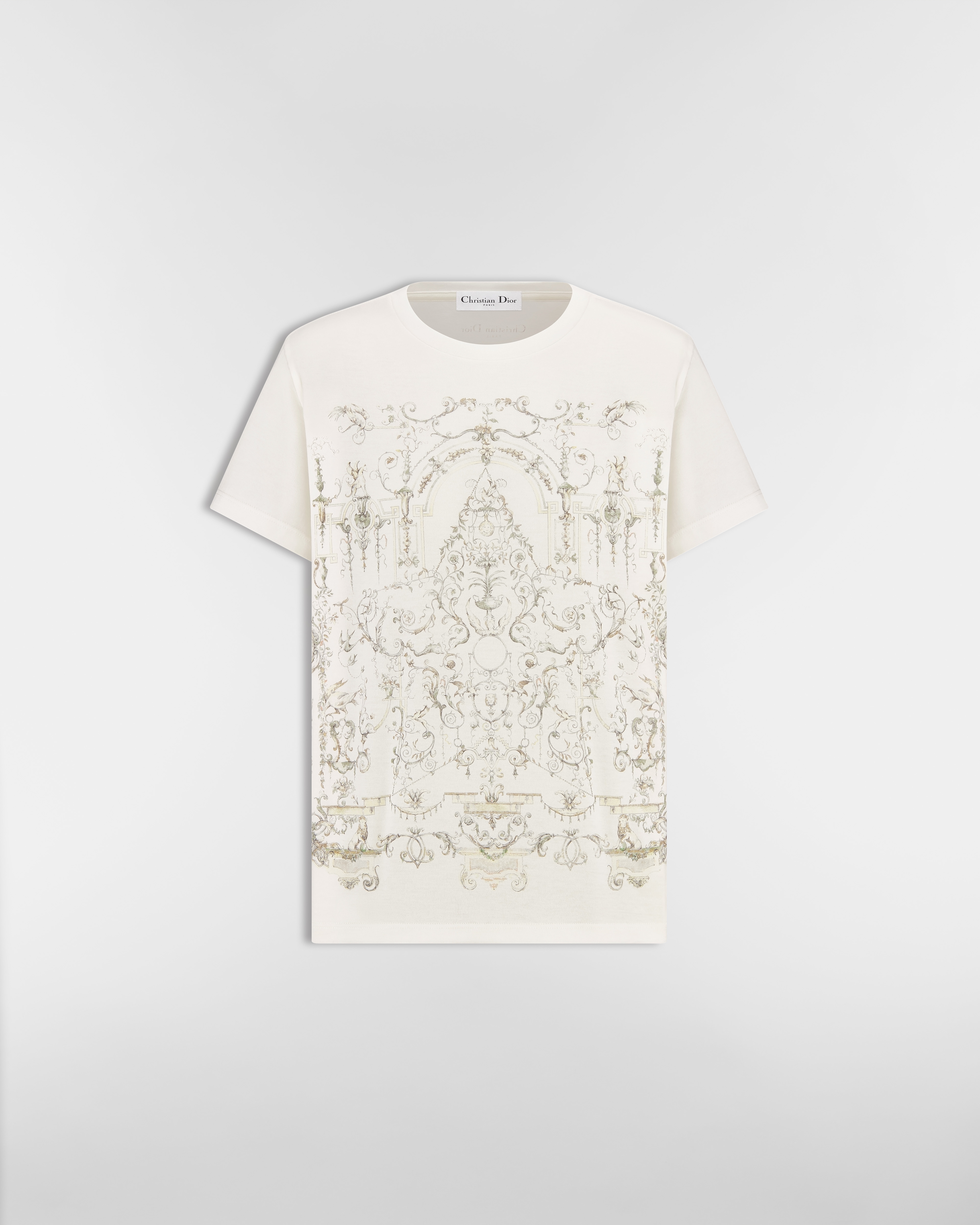 T-Shirt White Cotton Jersey with Multicolor Dioresque Stella Motif E01