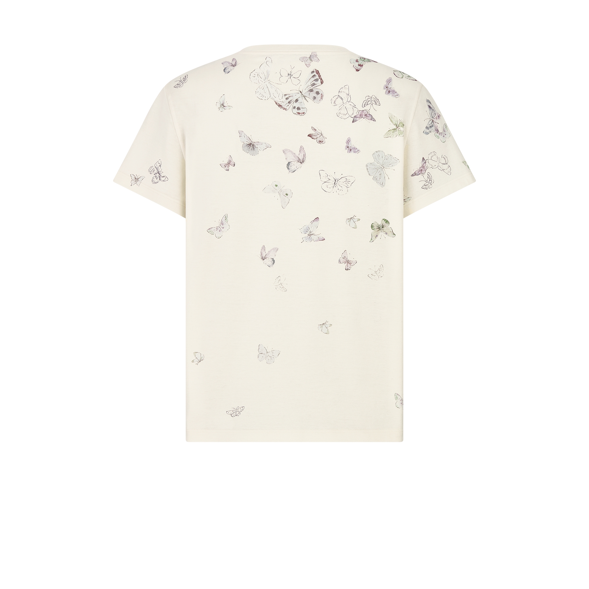 T-Shirt Beige Cotton Jersey with Multicolor Dioresque Butterfly Motif E08