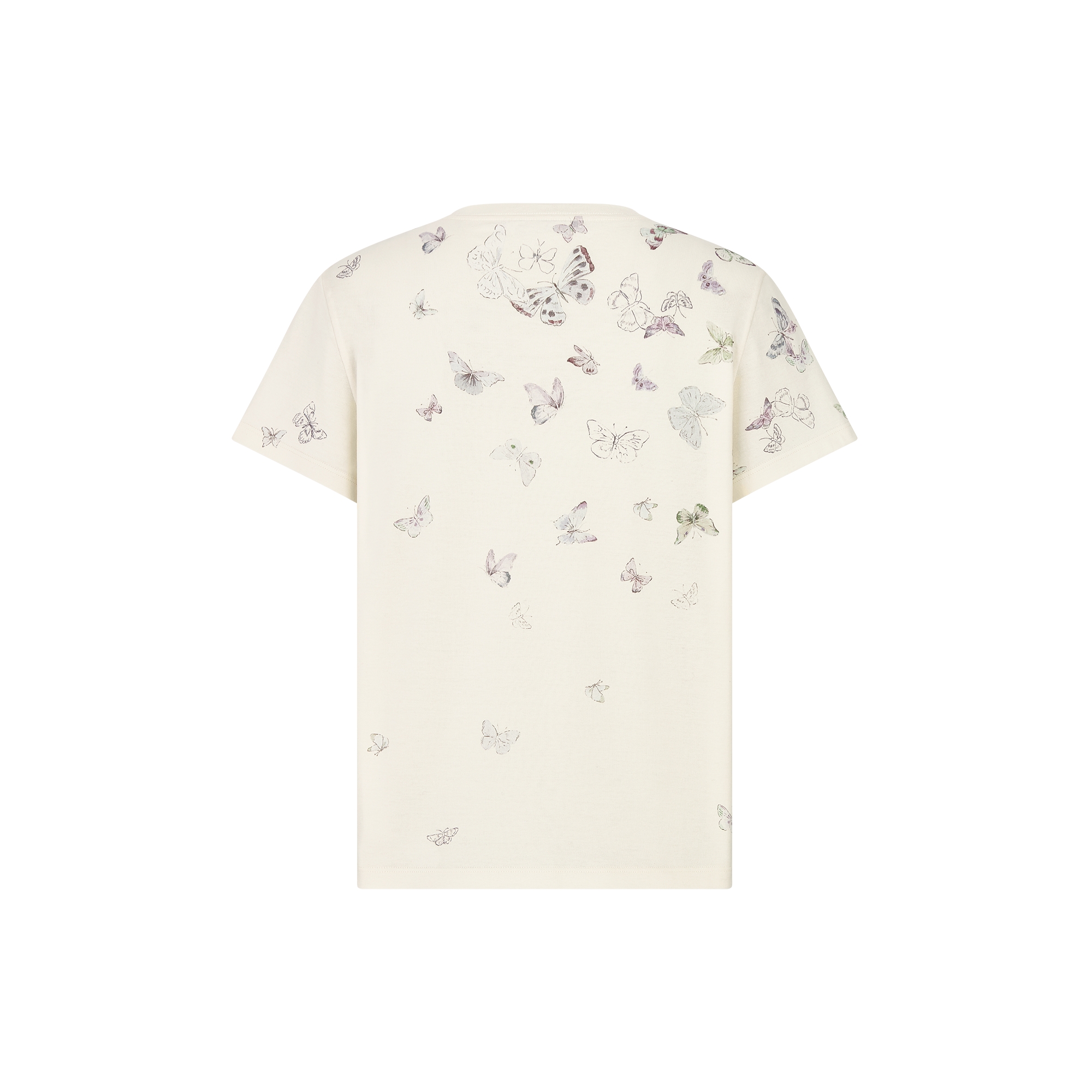 T-Shirt Beige Cotton Jersey with Multicolor Dioresque Butterfly Motif E08