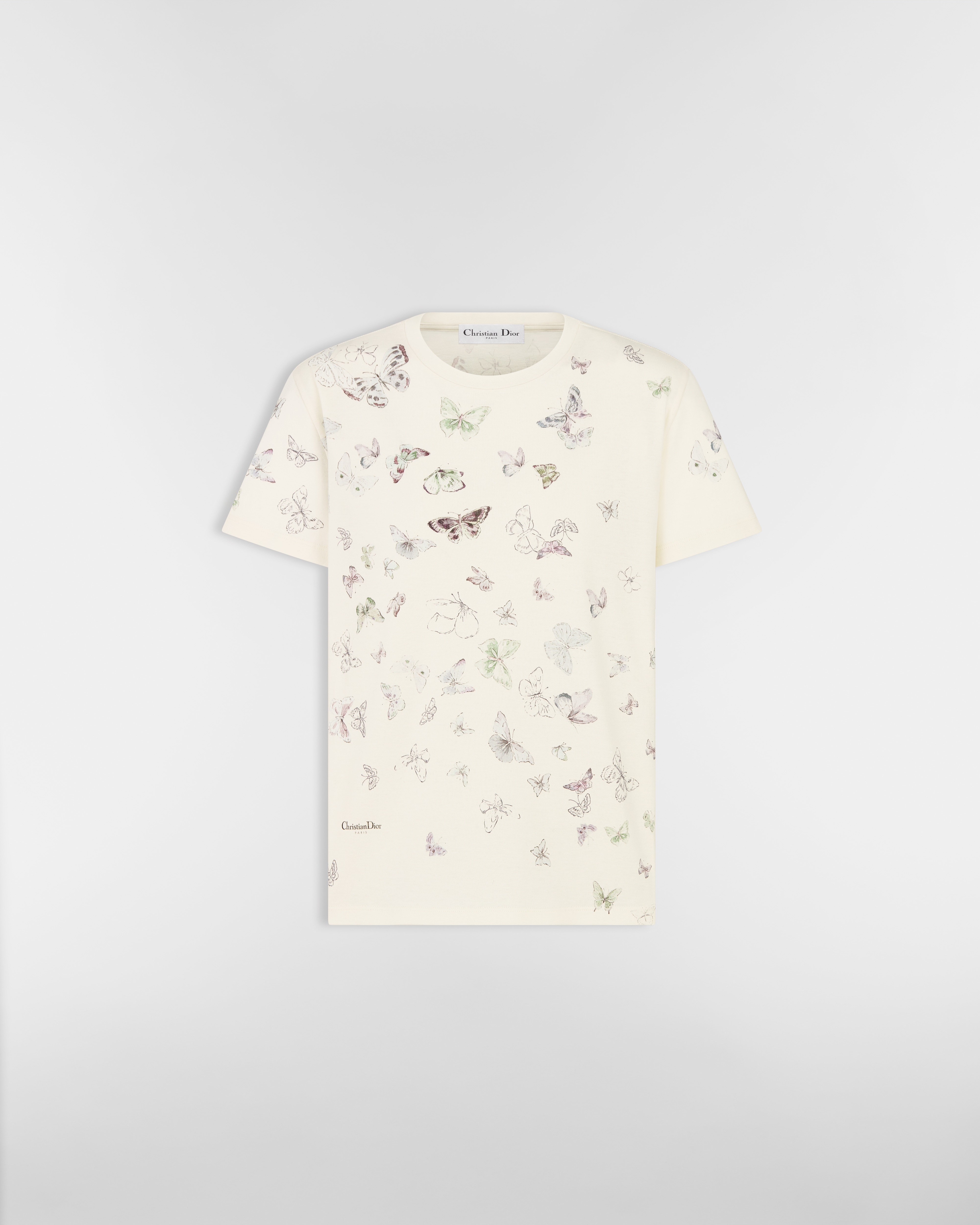 T-Shirt Baumwolljersey in Beige mit Dioresque Butterfly Motiv in mehreren Farben E01