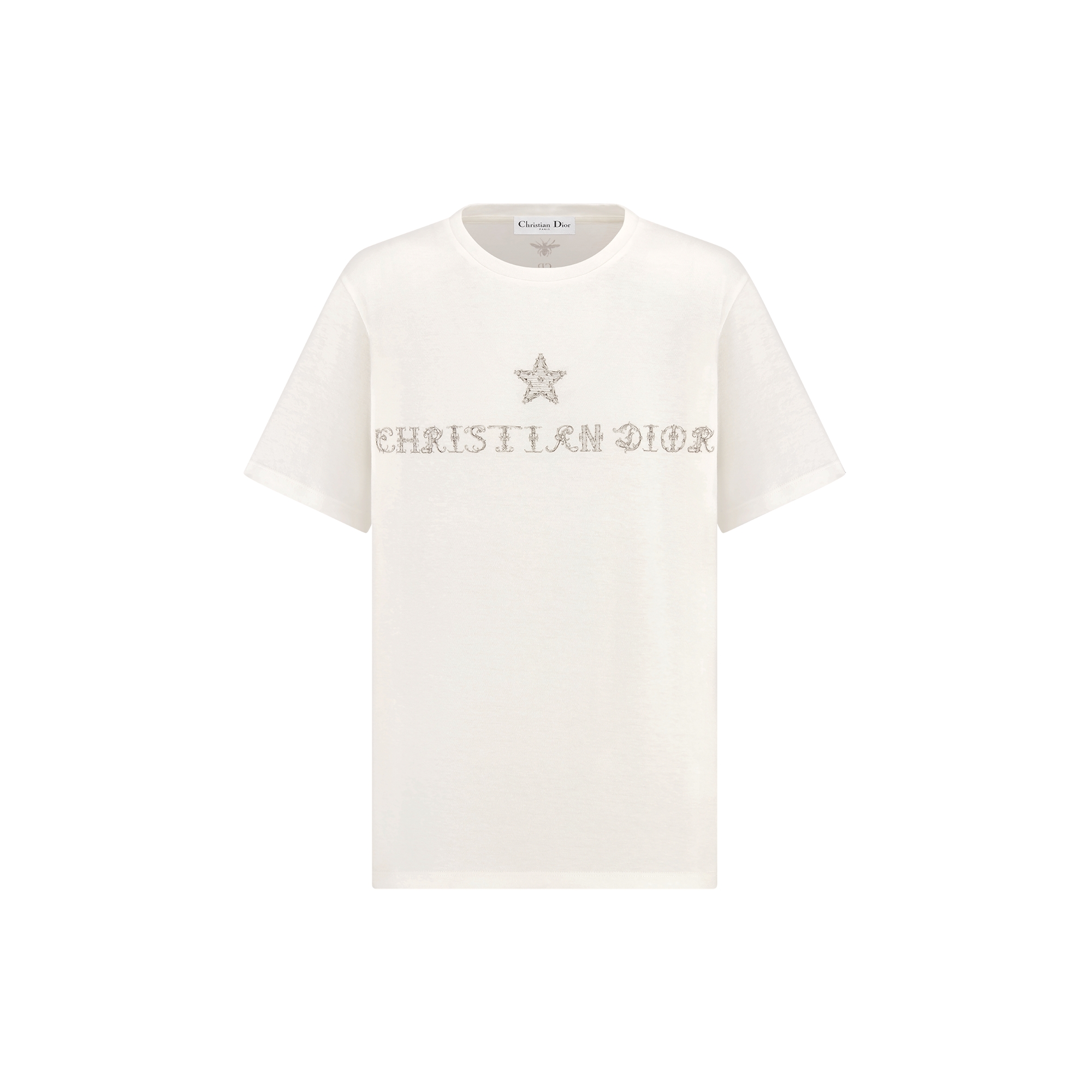 T-Shirt White Cotton and Linen Jersey with Black Dior Alphabet