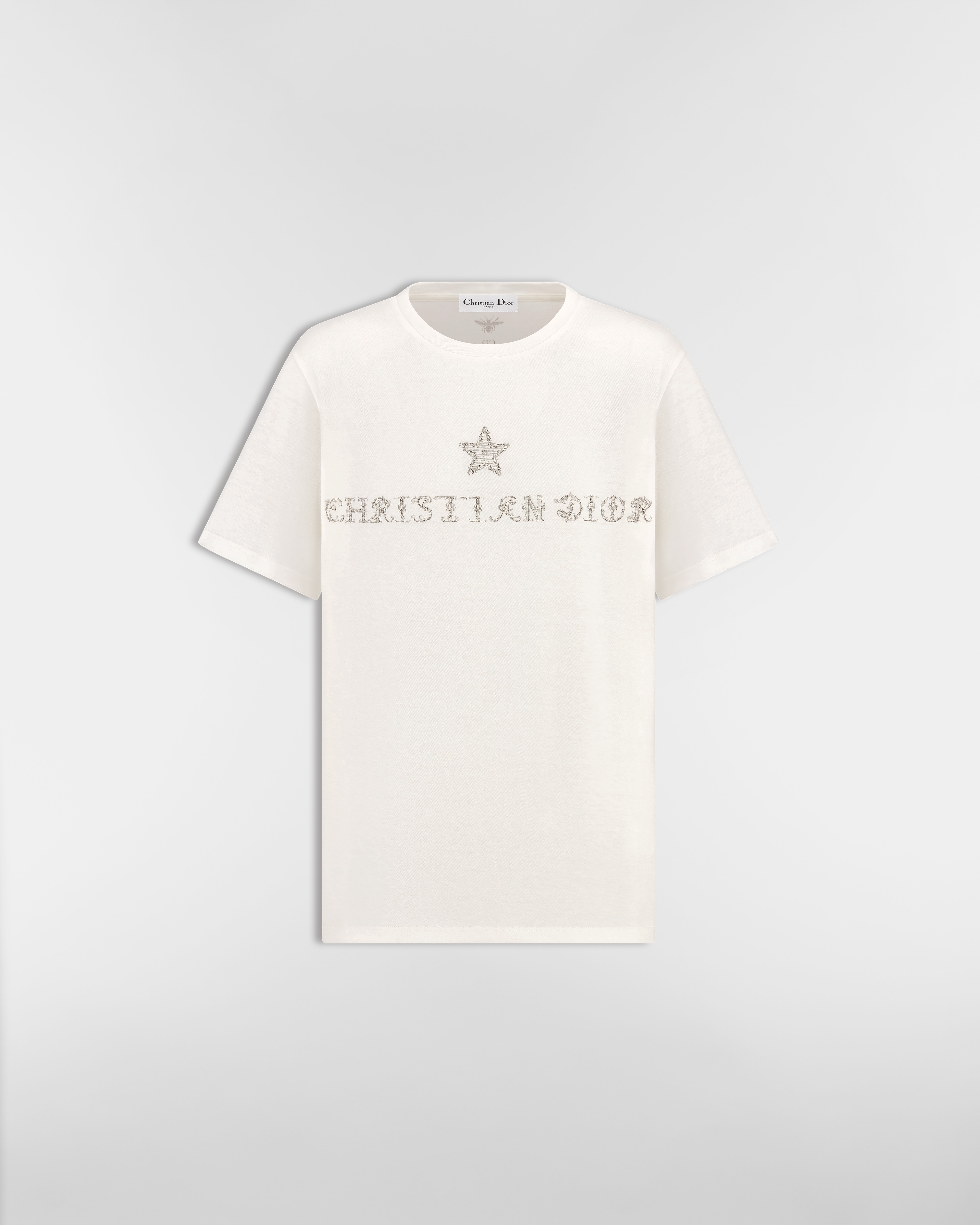 T-shirt Jersey de coton et lin blancs à motif Dior Alphabet noir E01