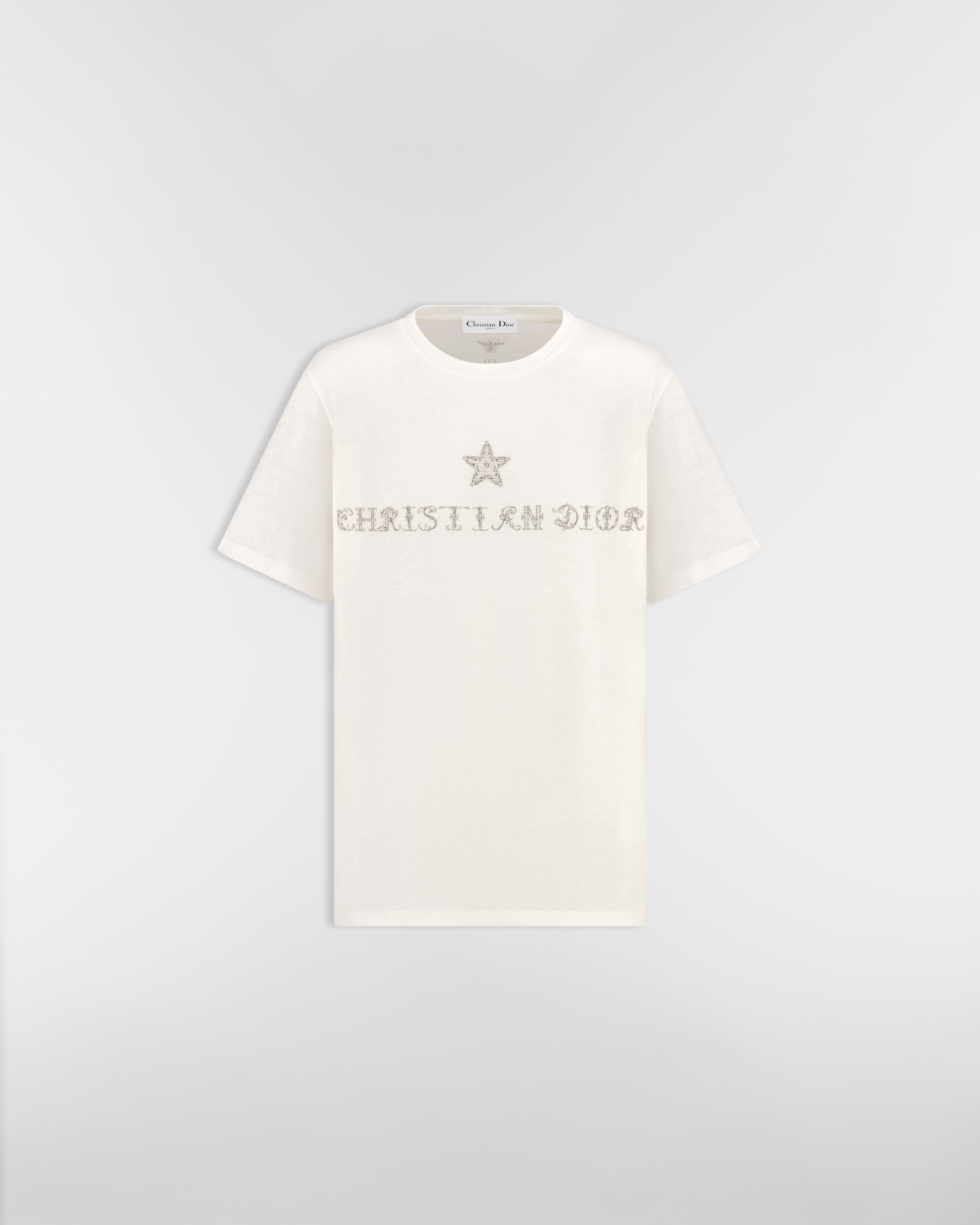 T-shirt Witte jersey van katoen en linnen met zwart Dior Alphabet-motief E01