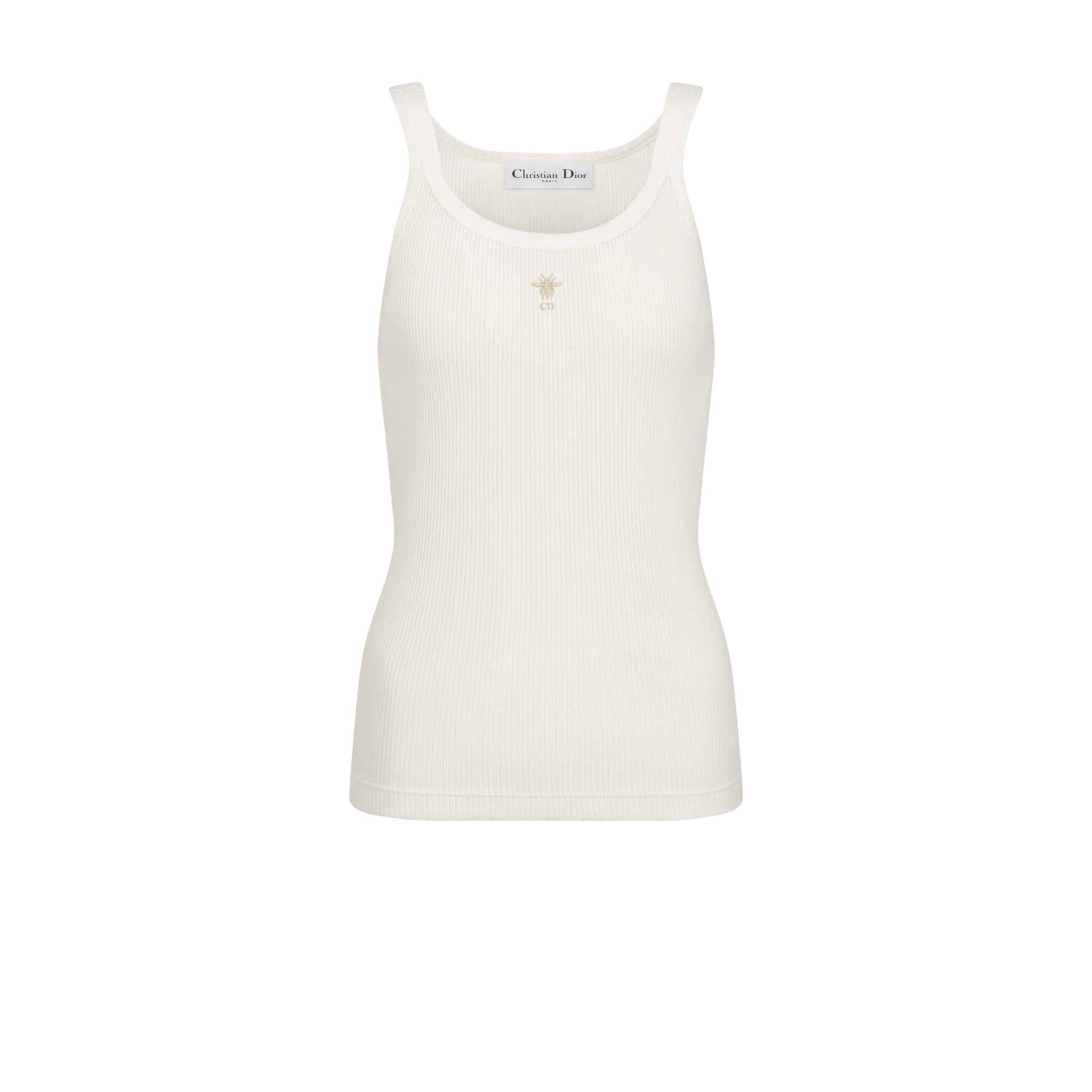 Tanktop Gerippter Baumwoll- und Leinenjersey in Ecru E01