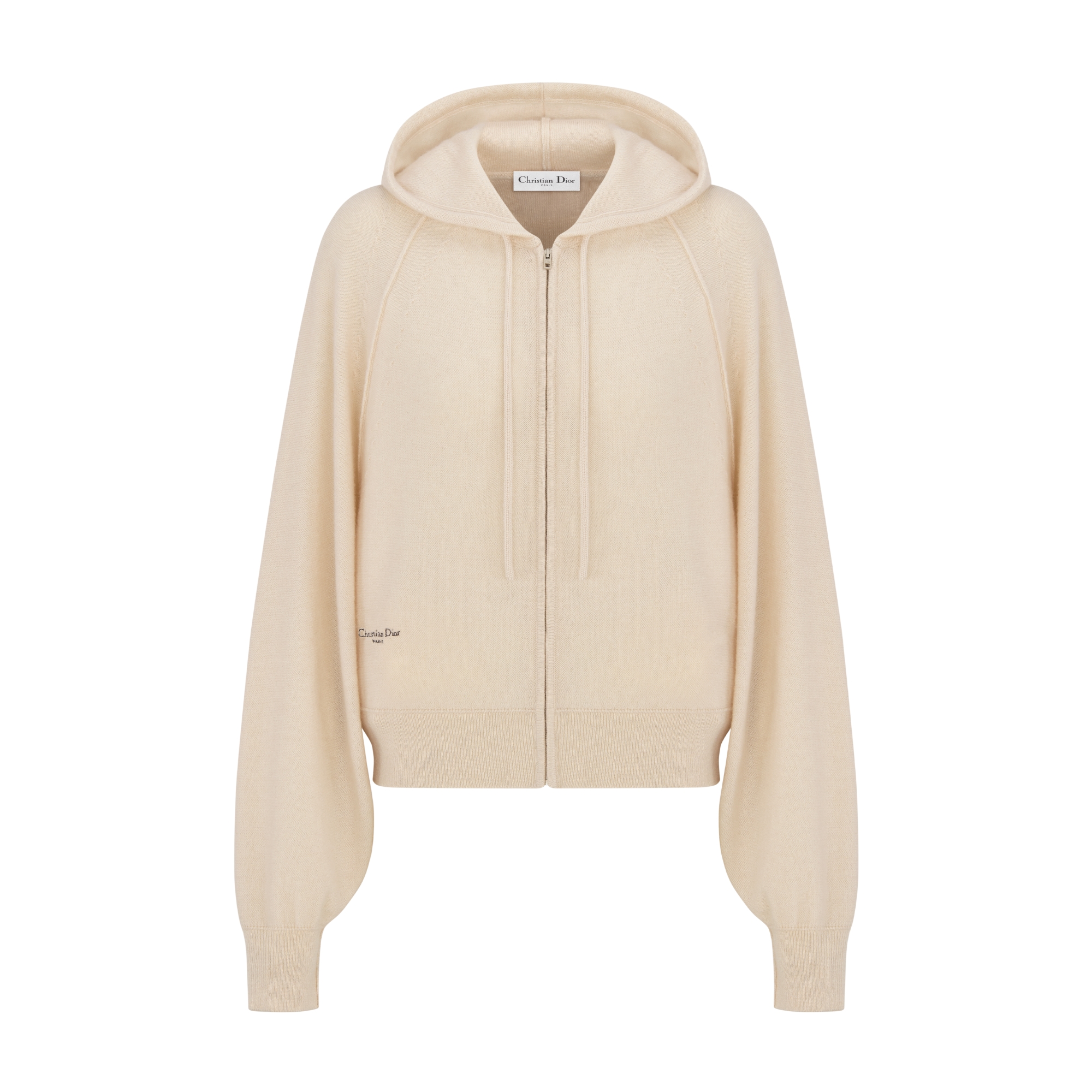 Hooded Zipped Cardigan Ecru Cashmere Knit E01