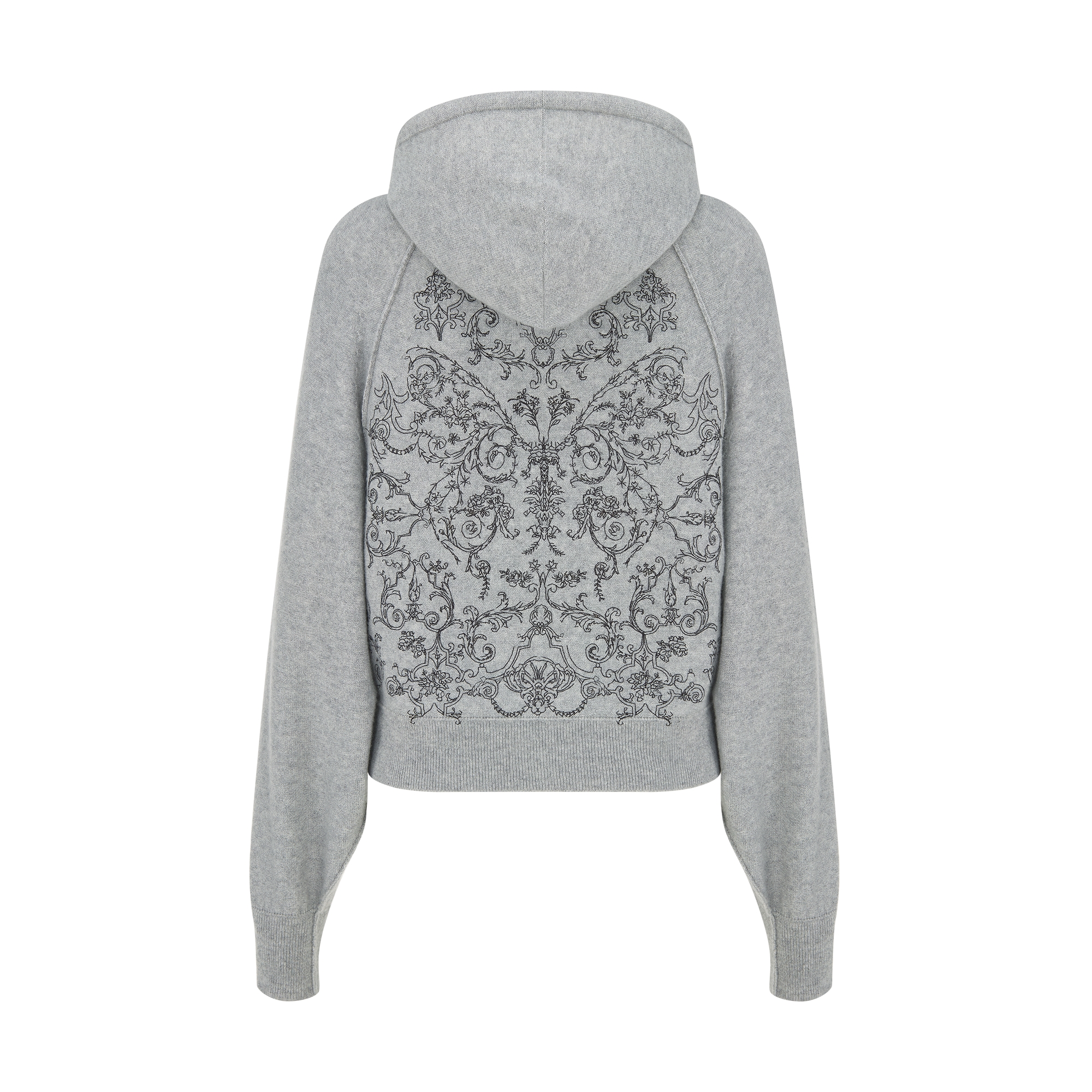 Hooded Zipped Cardigan Gray Cashmere Knit E08