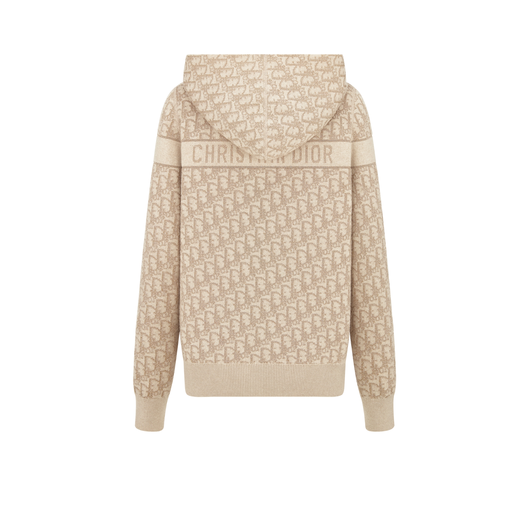 Cardigã reversível com zíper e capuz Malha com mescla de cashmere metálica dourada com motivo Dior Oblique E08