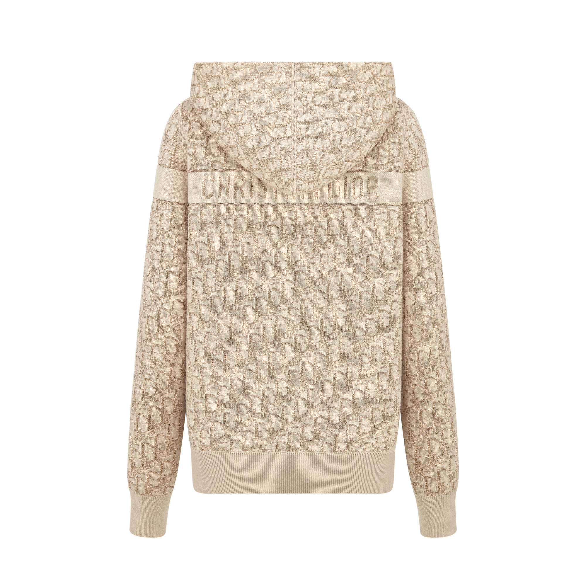 Reversible Zipped Cardigan with Hood Gold-Tone Metallic Cashmere-Blend Knit with Dior Oblique Motif E08