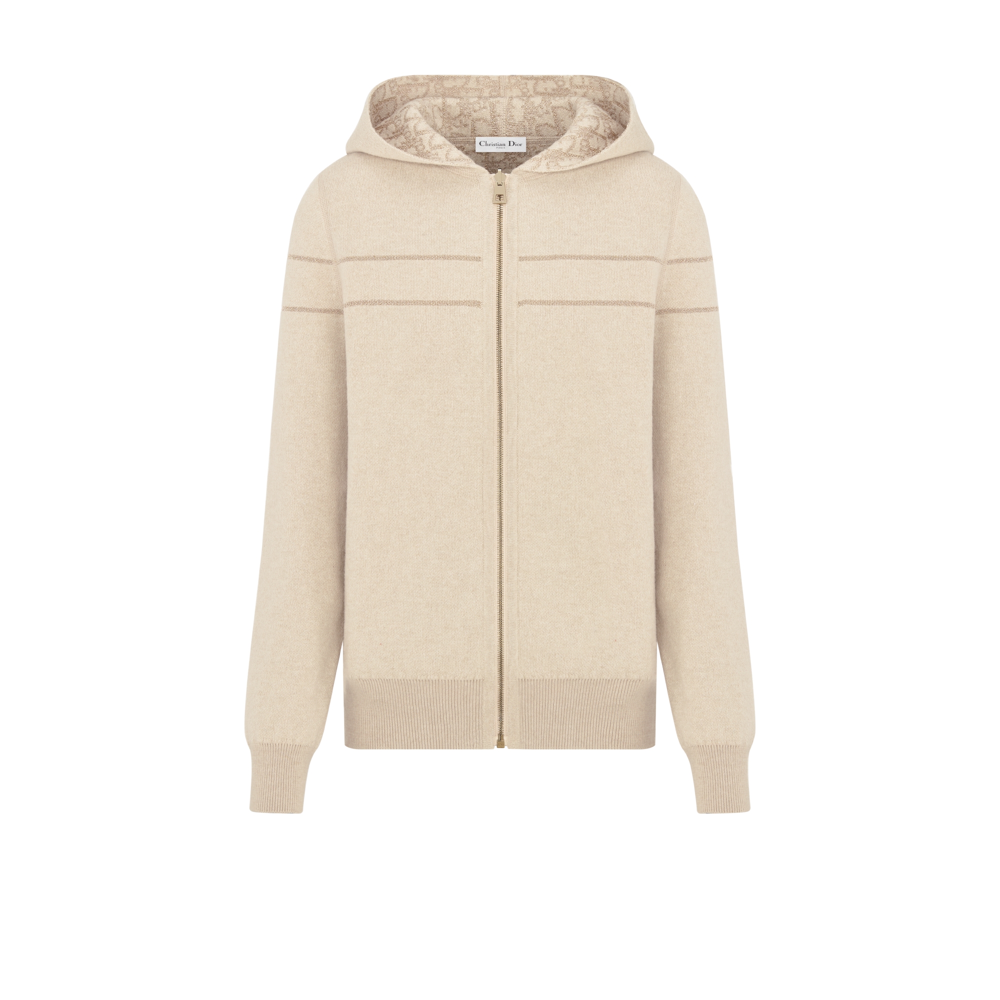 Cardigã reversível com zíper e capuz Malha com mescla de cashmere metálica dourada com motivo Dior Oblique E10