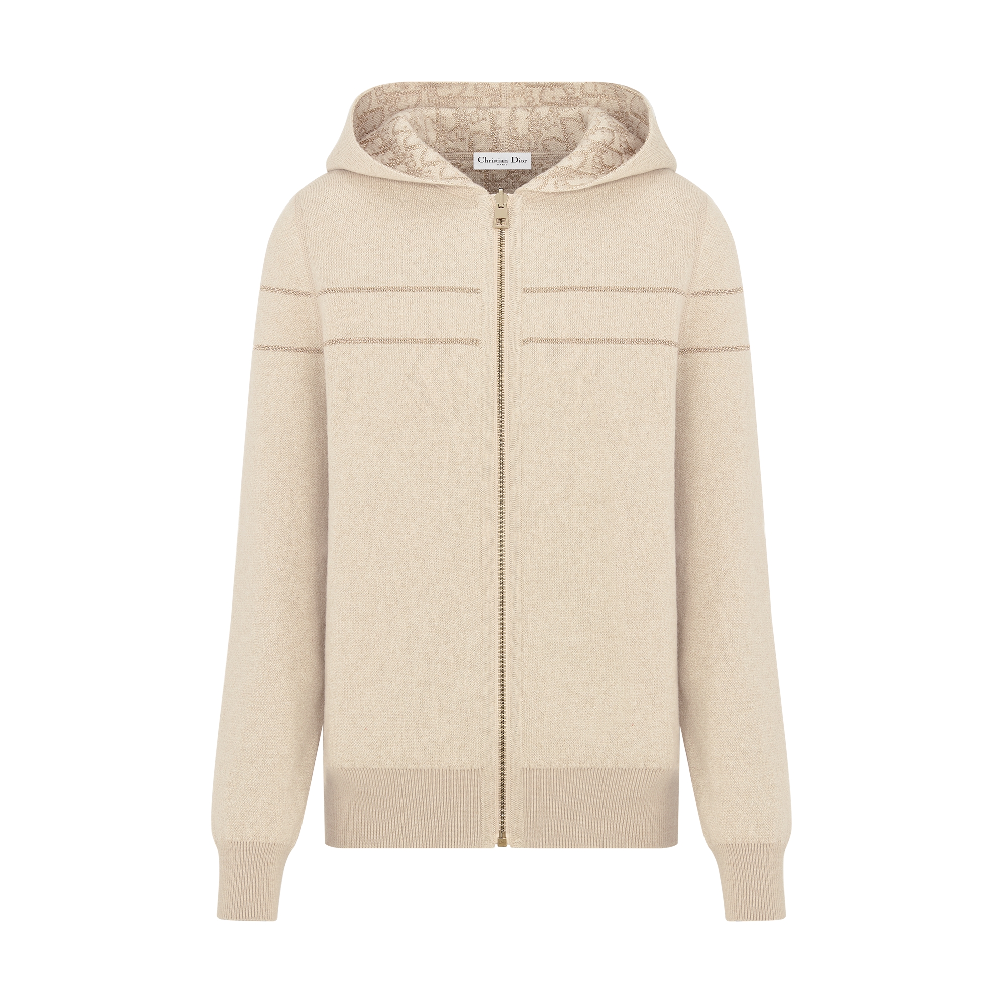 Reversible Zipped Cardigan with Hood Gold-Tone Metallic Cashmere-Blend Knit with Dior Oblique Motif E10