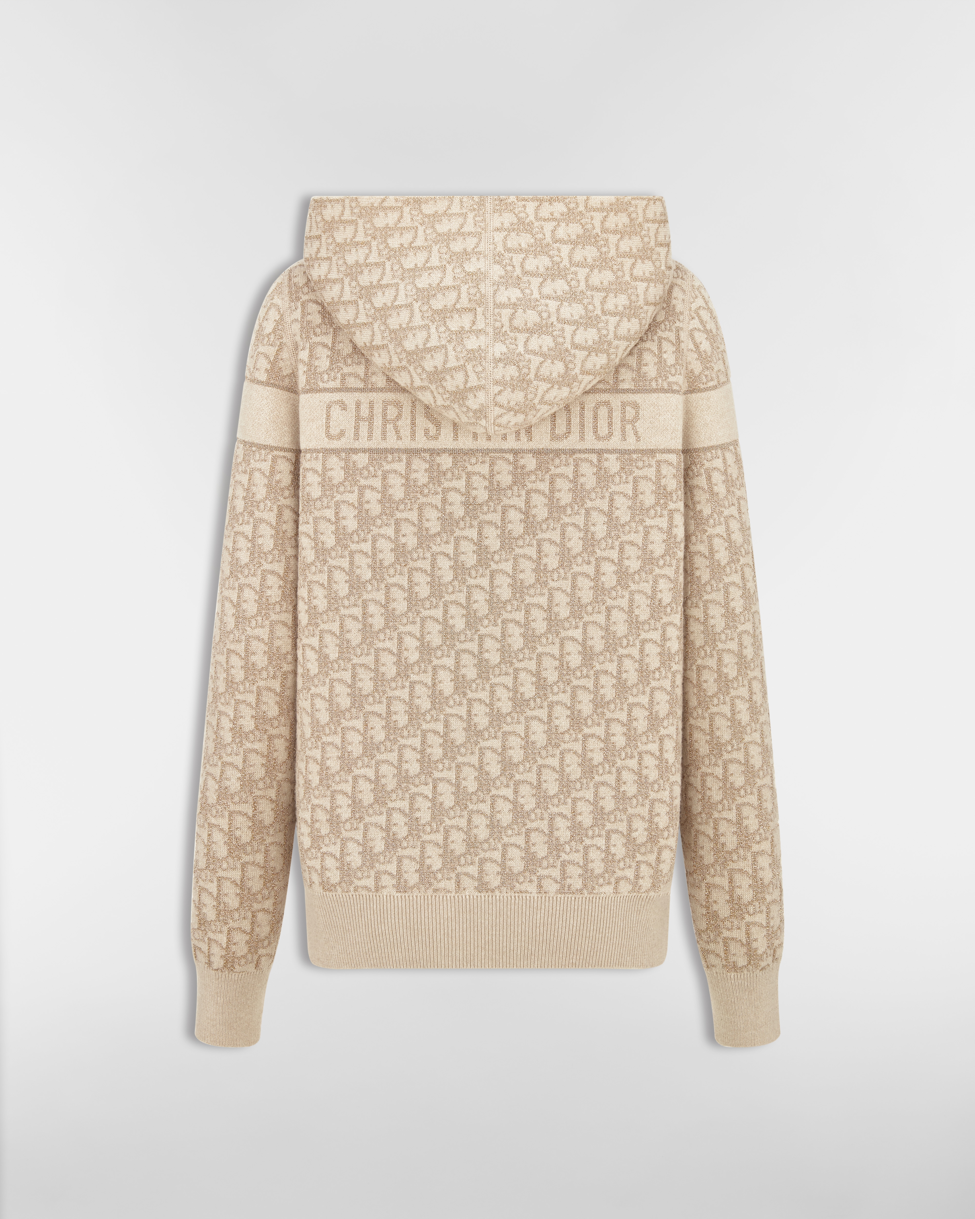 Reversible Zipped Cardigan with Hood Gold-Tone Metallic Cashmere-Blend Knit with Dior Oblique Motif E08