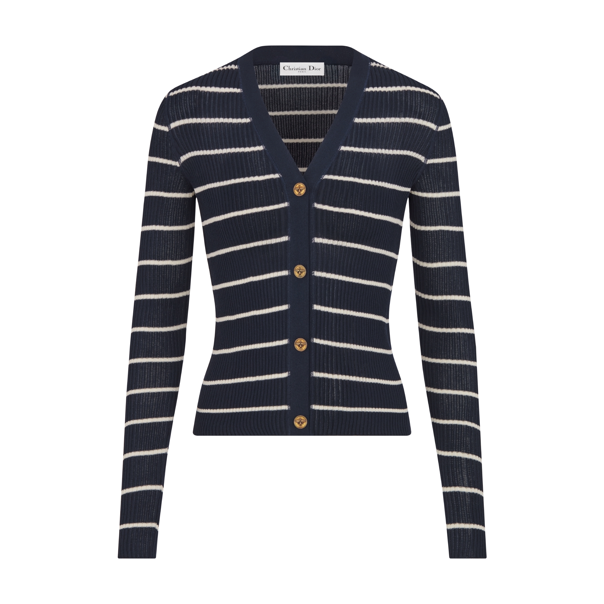 Dior Marinière Cardigan Navy Blue and Ecru Cotton-Blend Knit E01