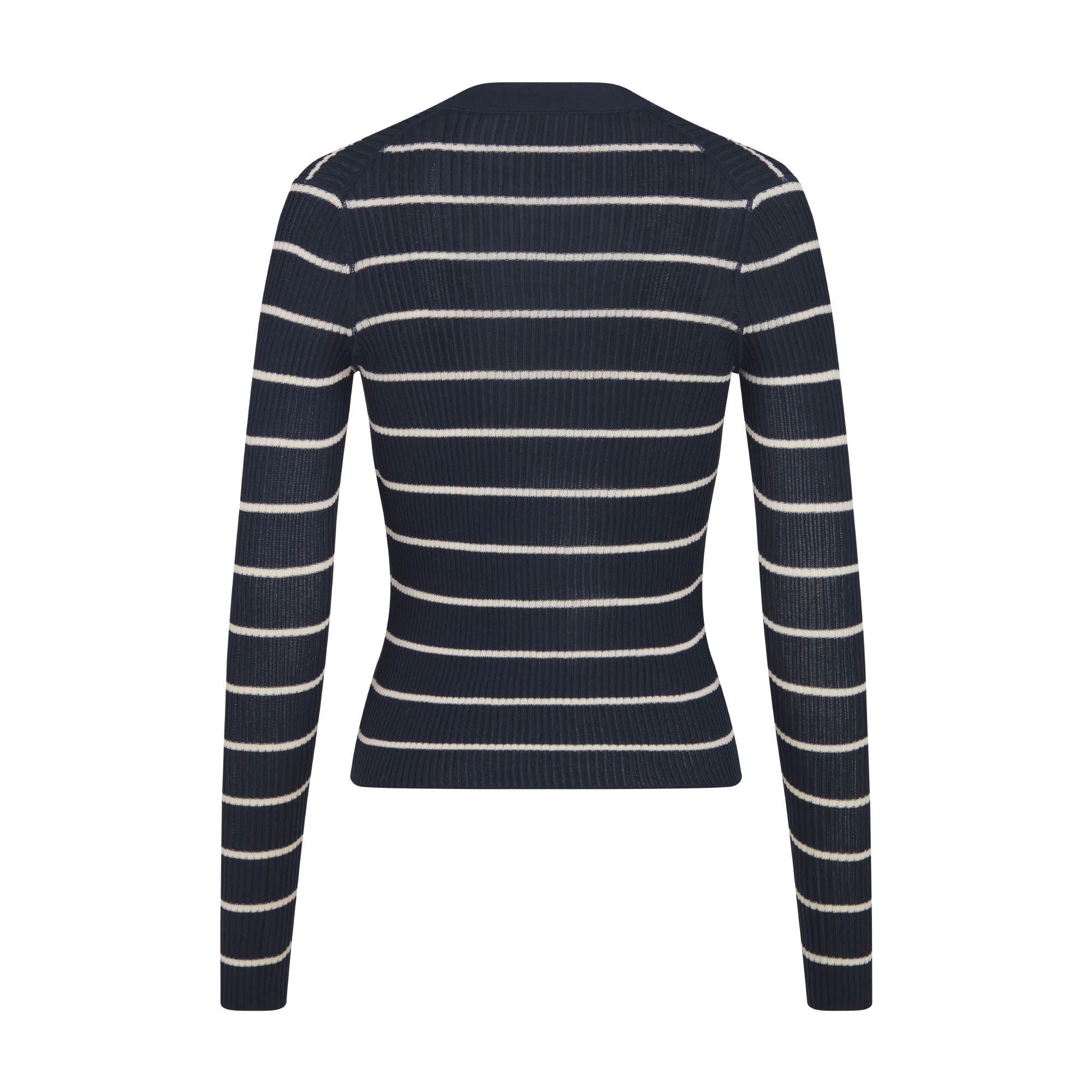 Dior Marinière 開襟衫 海軍藍和米白色棉混紡針織 E08