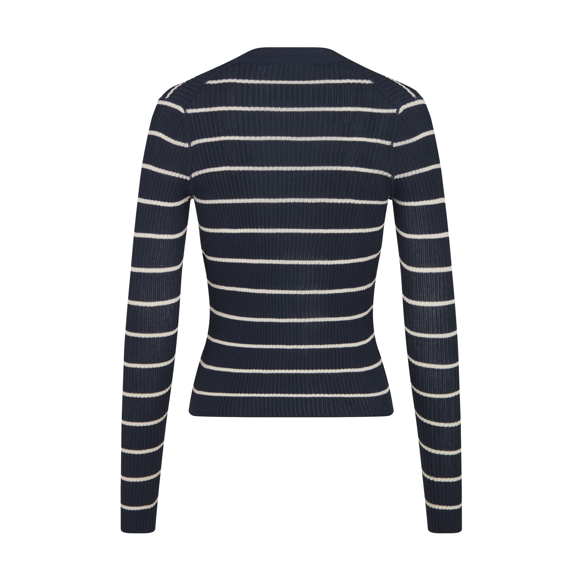 Dior Marinière Cardigan Navy Blue and Ecru Cotton-Blend Knit E08