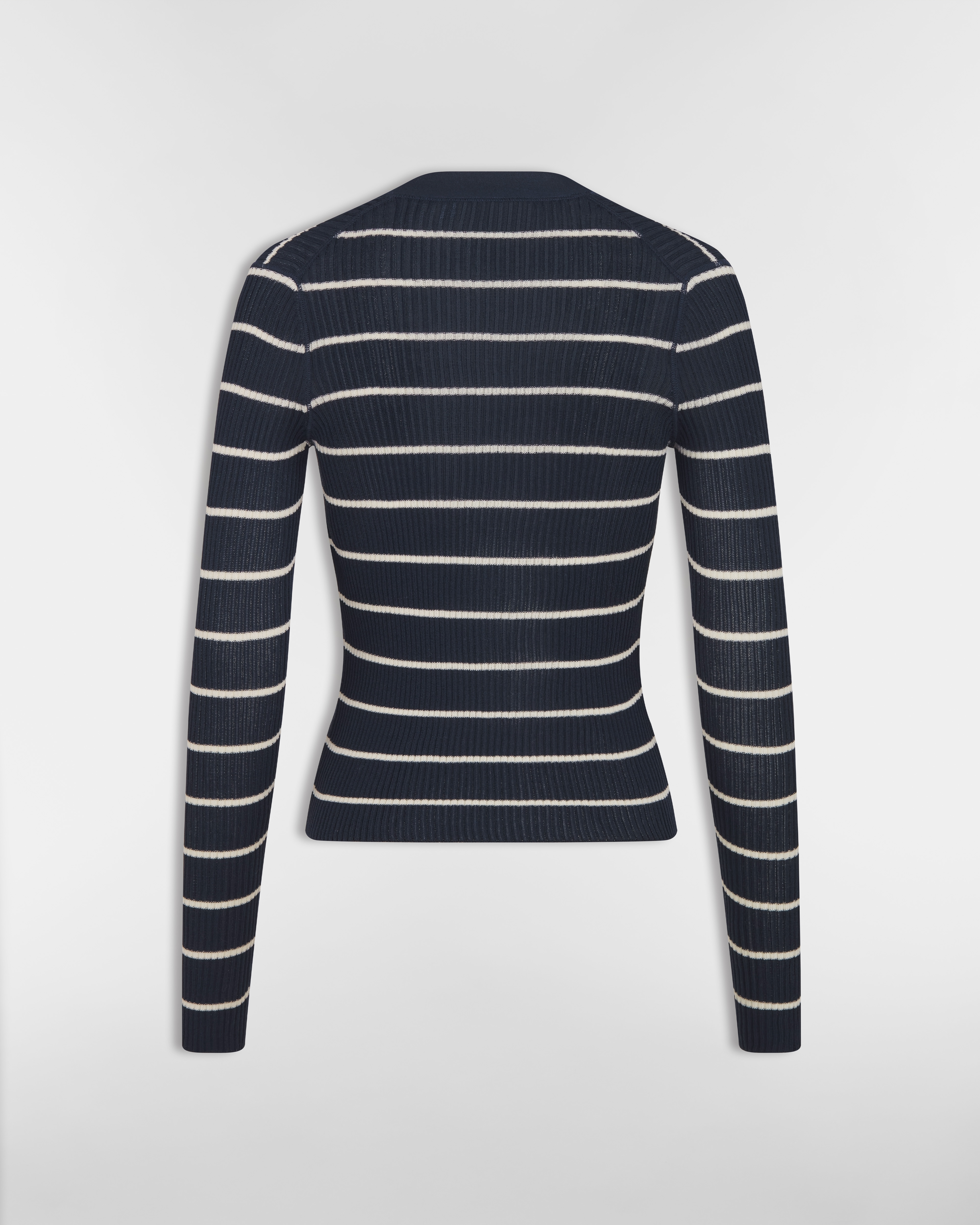 Dior Marinière 開襟衫 海軍藍和米棕色混質紡針織布 E08