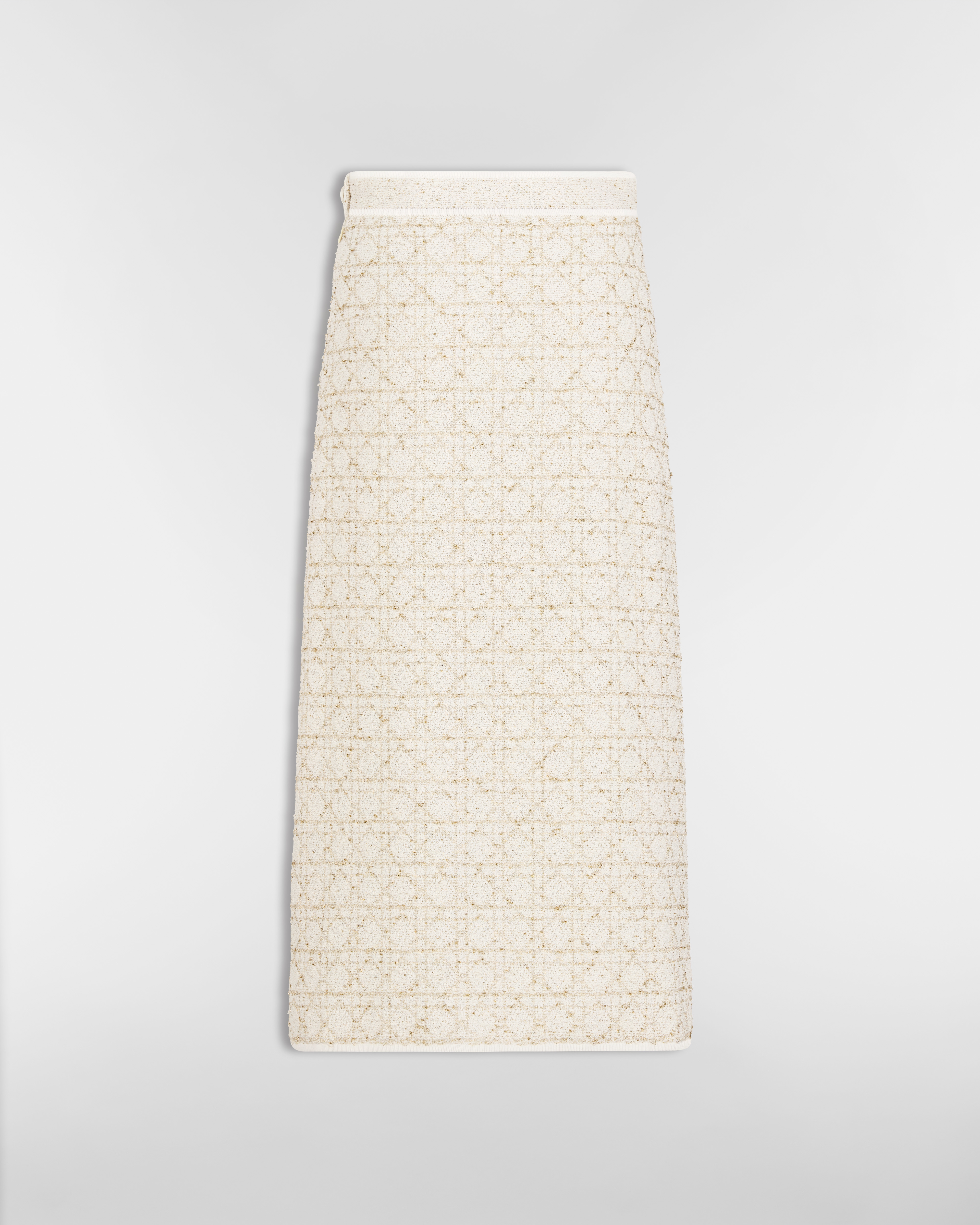 Gonna midi dritta Macrocannage Maglia di tweed di misto cotone bianca e color oro E08
