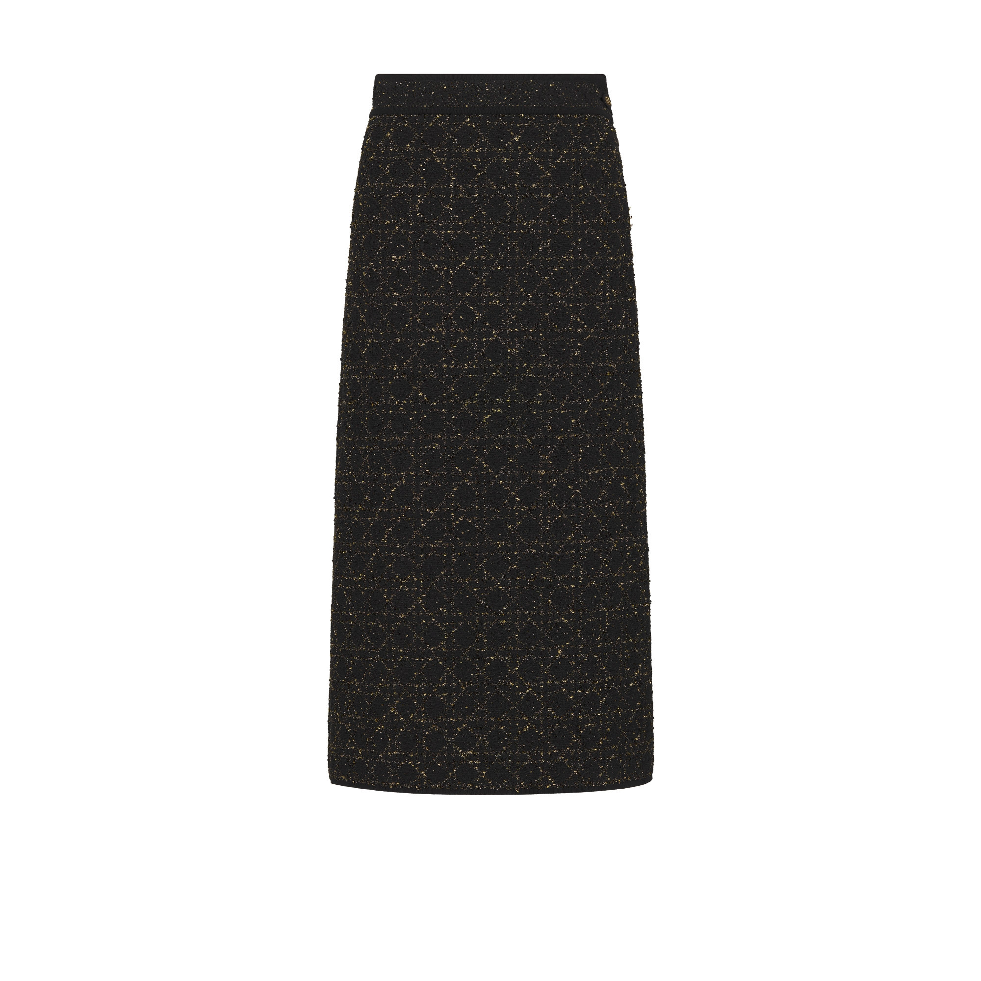 Macrocannage Midirock mit geradem Schnitt Tweedstrick aus Baumwollmischung in Schwarz und Goldfarbe E01