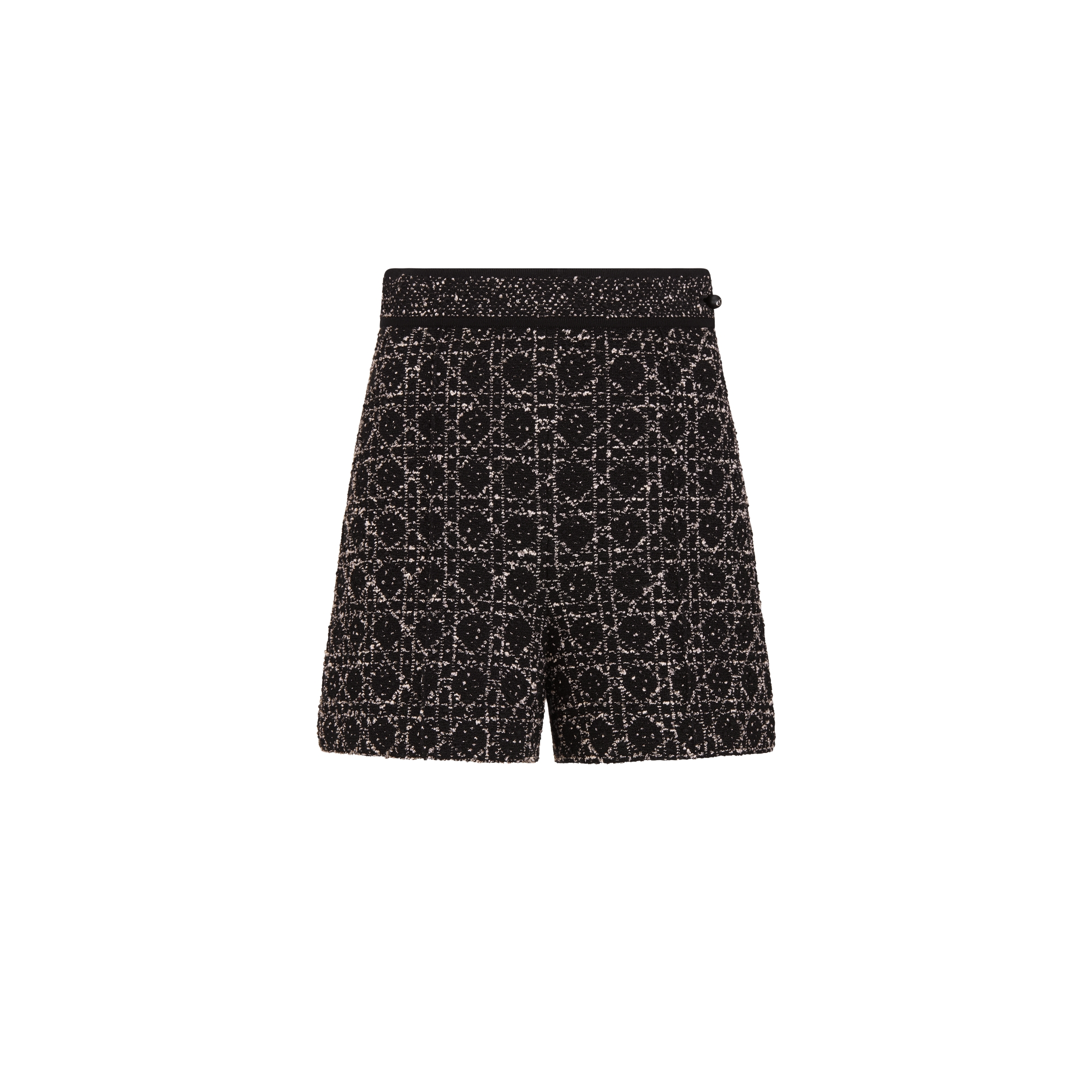 Macrocannage Shorts Black and White Cotton-Blend Tweed Knit E01