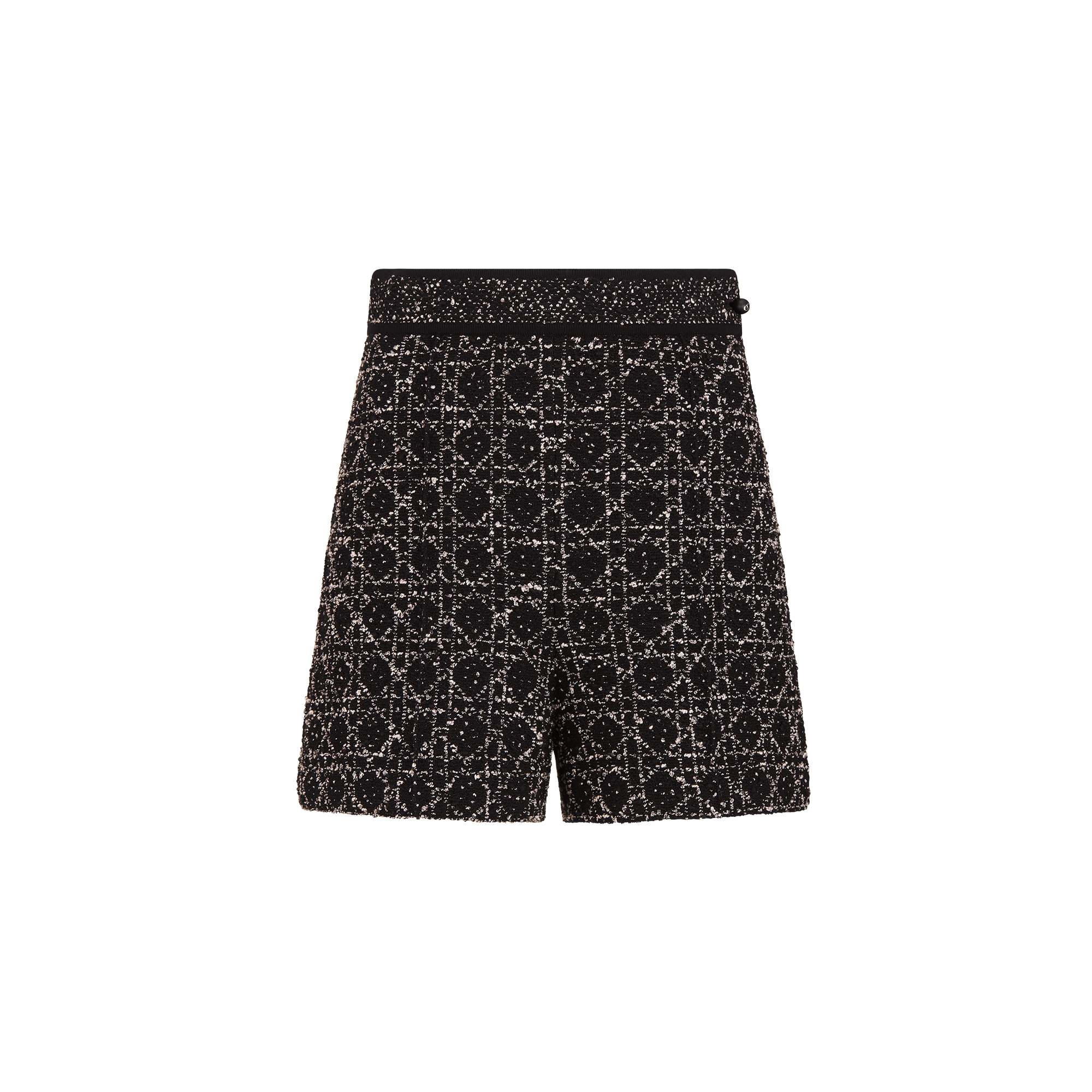 Macrocannage Shorts Black and White Cotton-Blend Tweed Knit E01