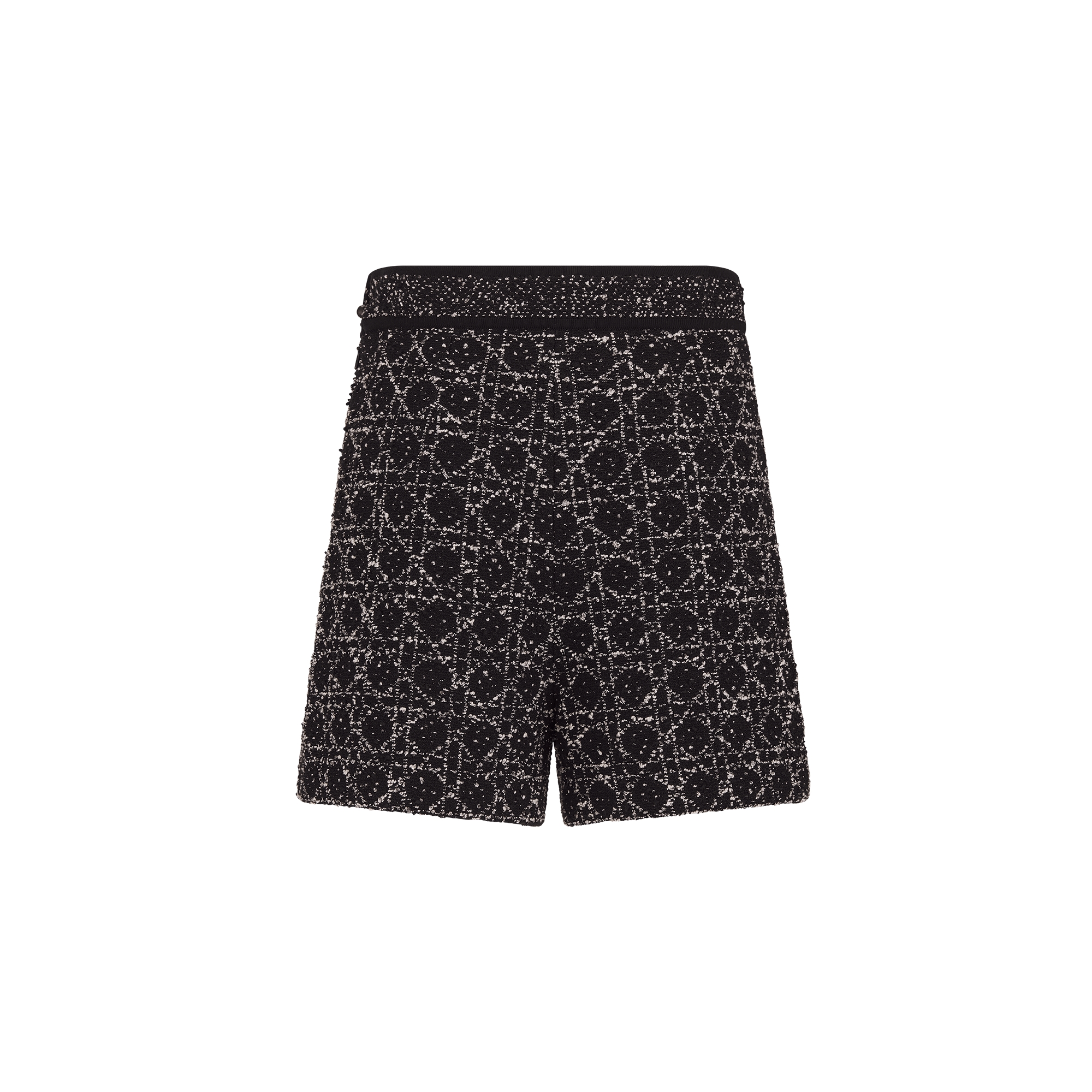 Macrocannage Shorts Black and White Cotton-Blend Tweed Knit E08