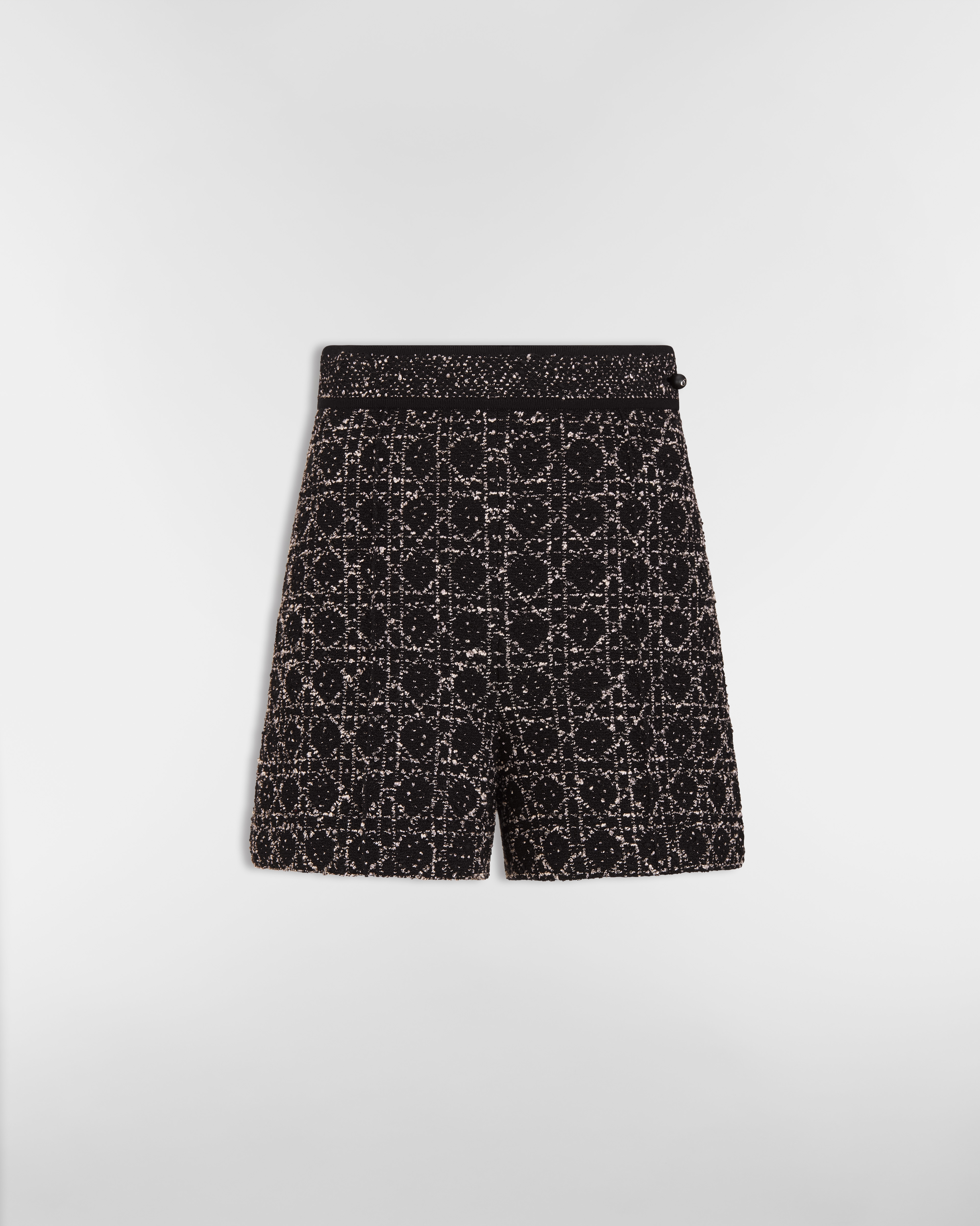Shorts Macrocannage Maglia di tweed di misto cotone nero e bianco E01