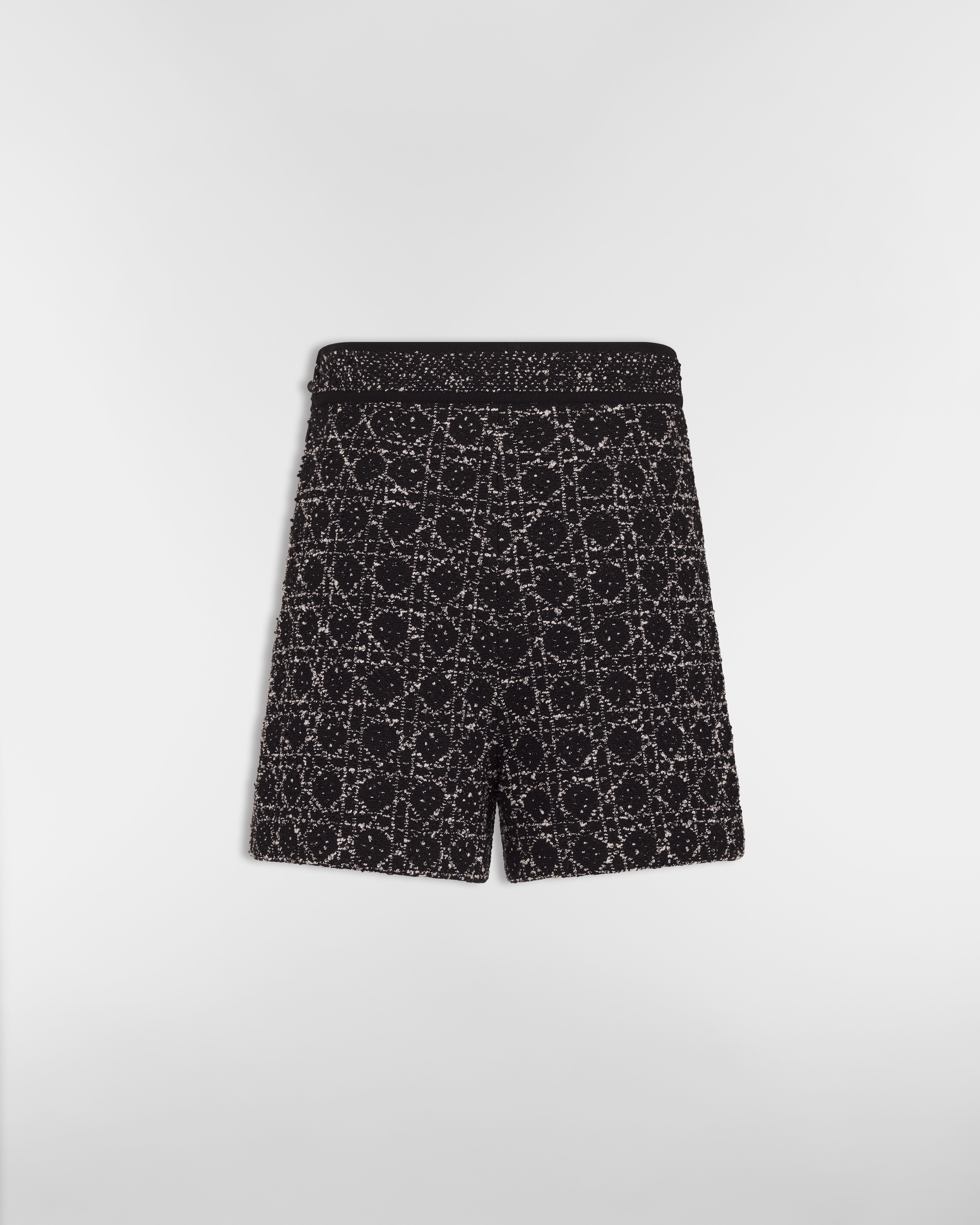 Macrocannage Shorts Black and White Cotton-Blend Tweed Knit E08