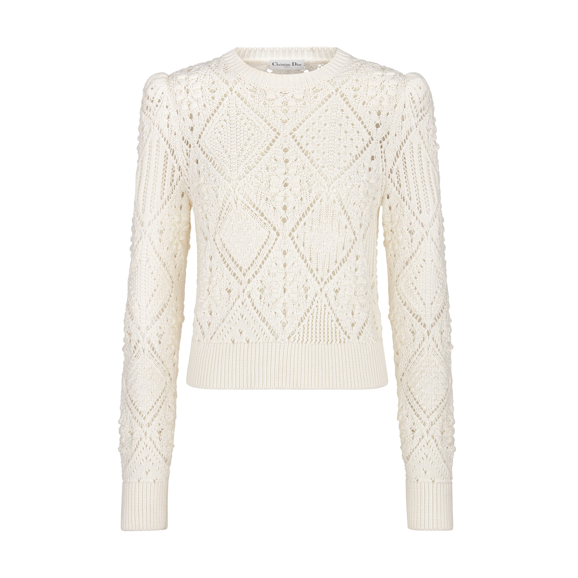 Sweater White Openwork Cotton Knit E01