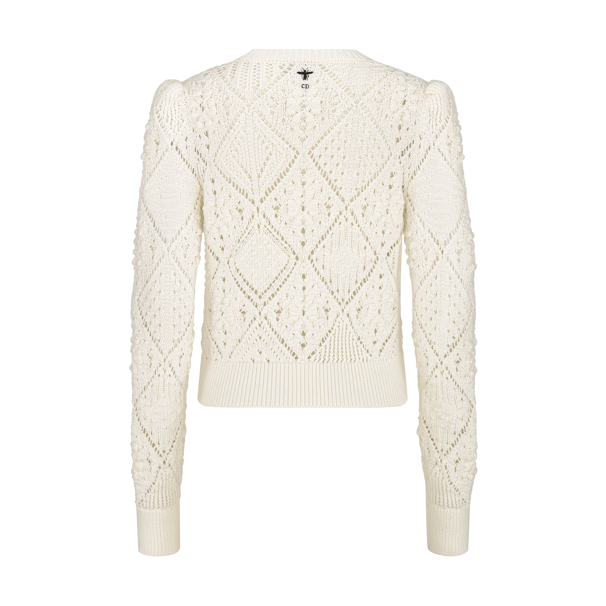Sweater White Openwork Cotton Knit E08