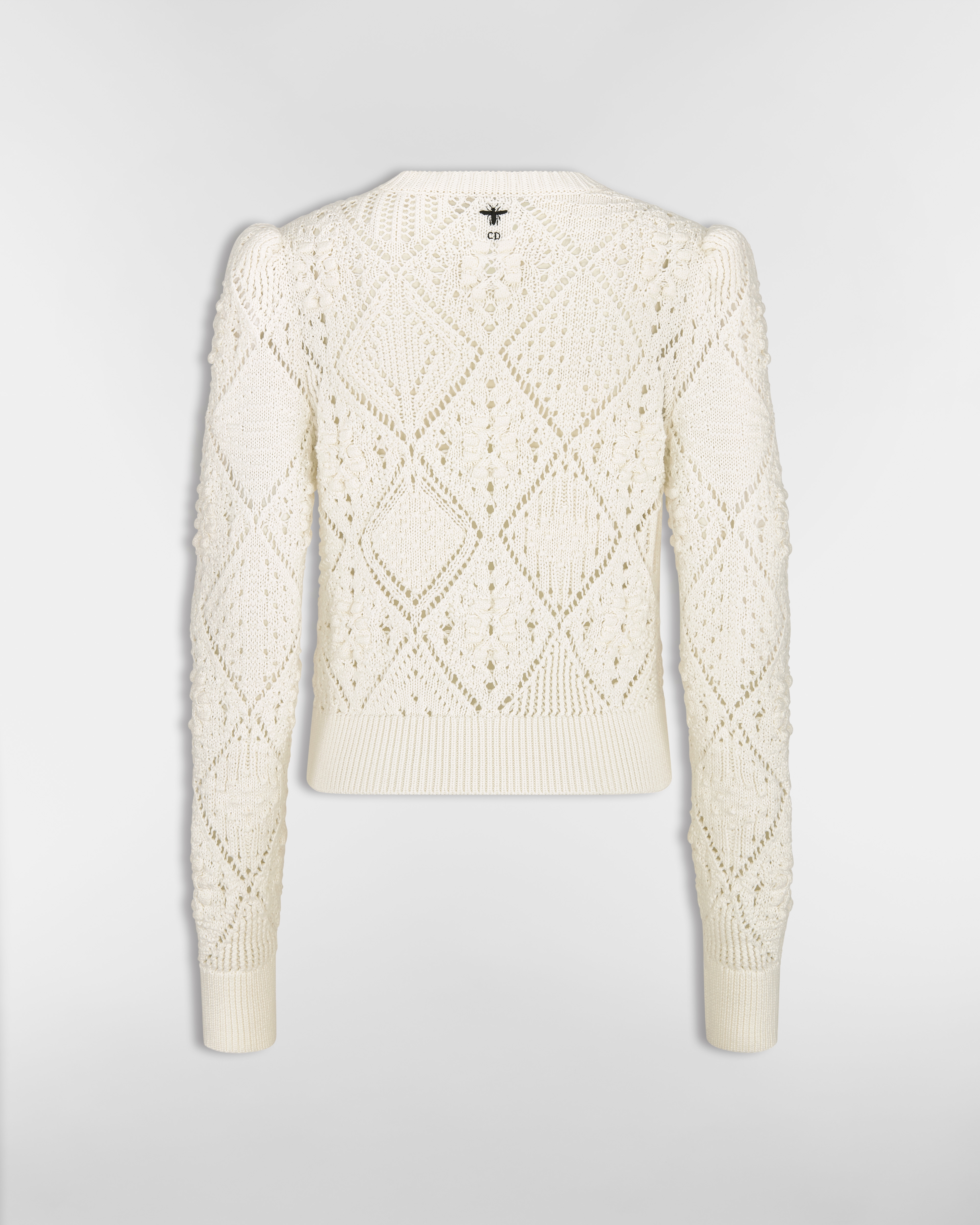 Sweater White Openwork Cotton Knit E08
