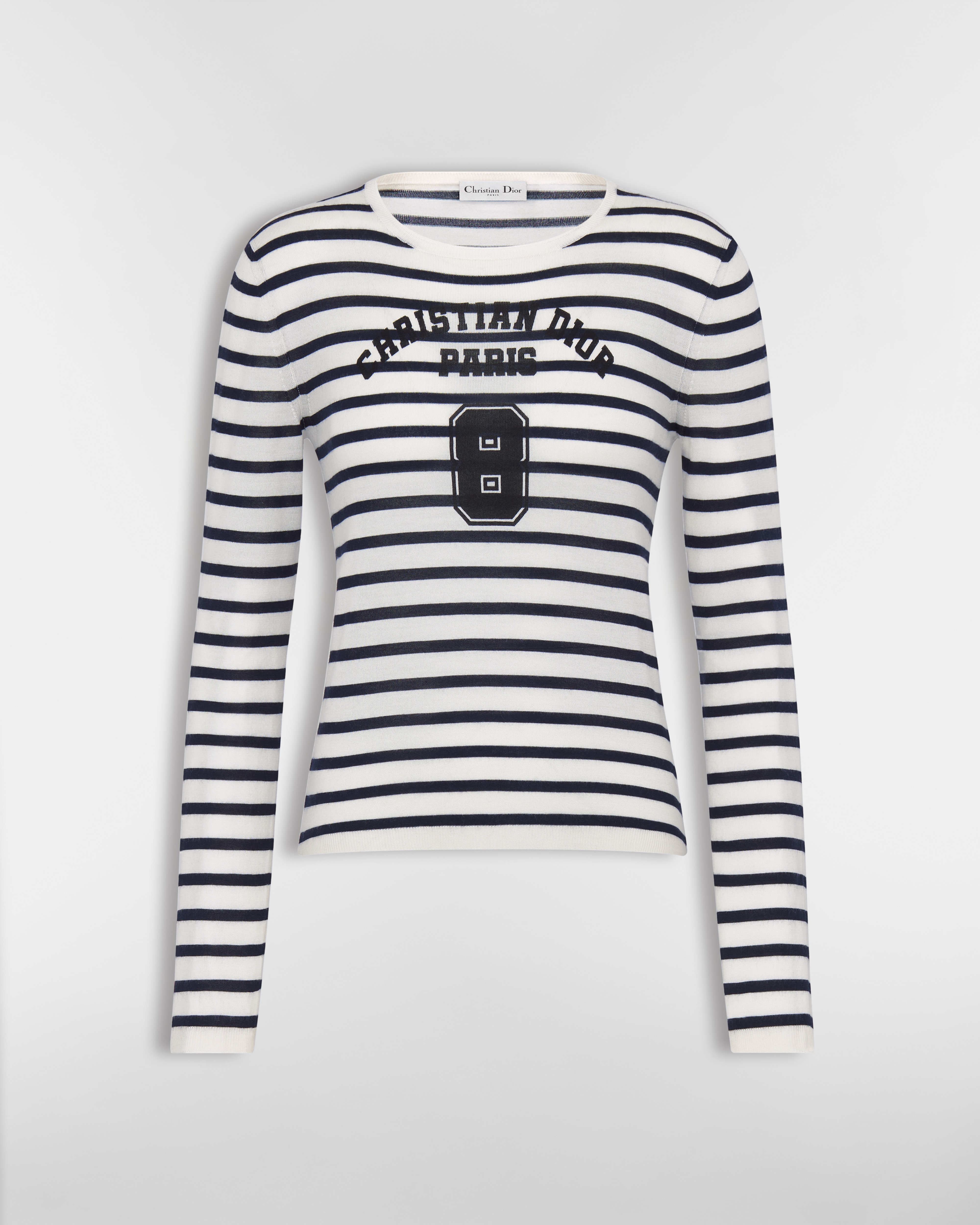 Pull Dior Marinière Maille de cachemire et soie bleu marine et blancs E01