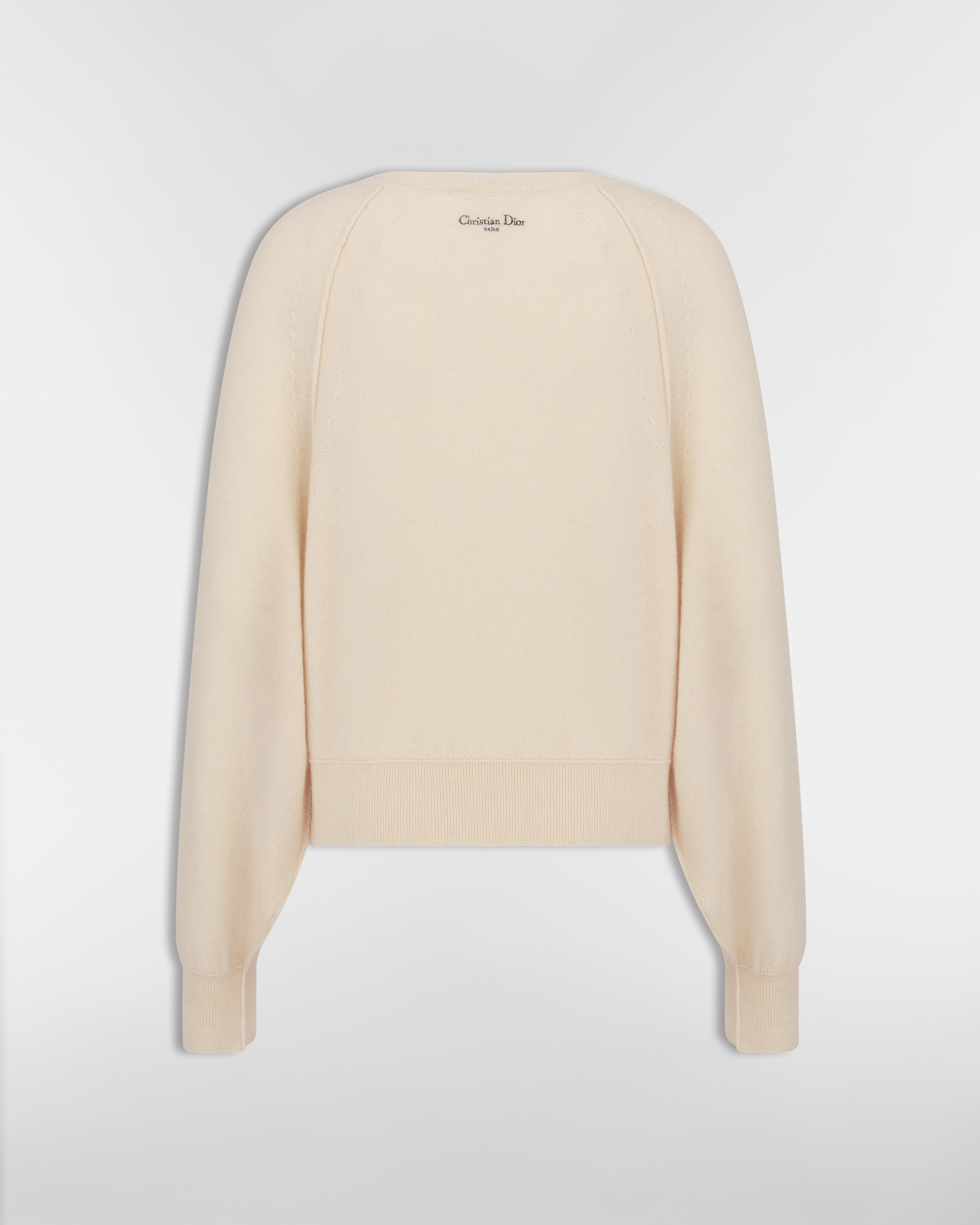 Pull brodé Maille de cachemire écru à motif Dioresque Butterfly noir E08